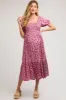 Pink Floral Smocked Short Sleeve Maternity Midi Dress sold by Pinkblush
