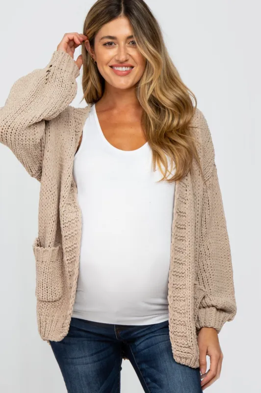 Taupe Oversized Bubble Sleeve Maternity Cardigan sold by Pinkblush