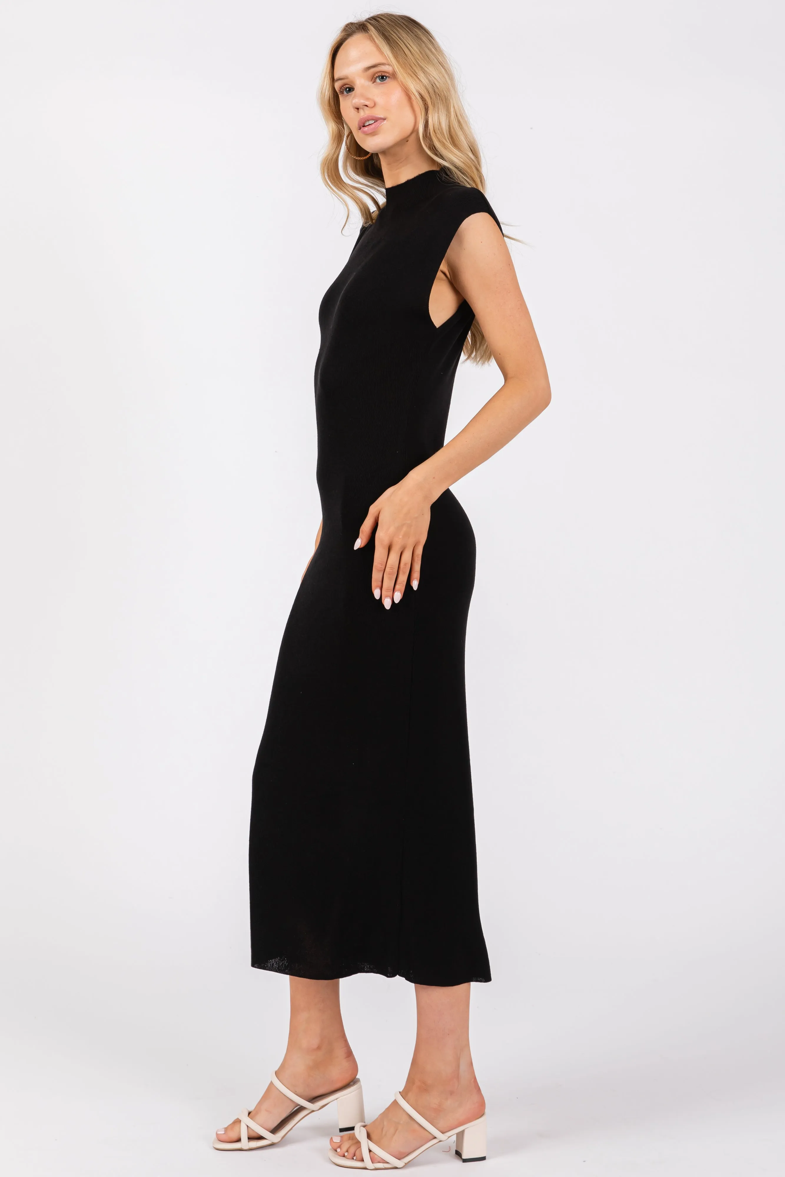 Black Knit Mock Neck Midi Dress sold by Pinkblush product image thumbnail 2