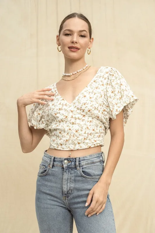 Ivory Floral Print Puff Sleeve Top sold by Pinkblush