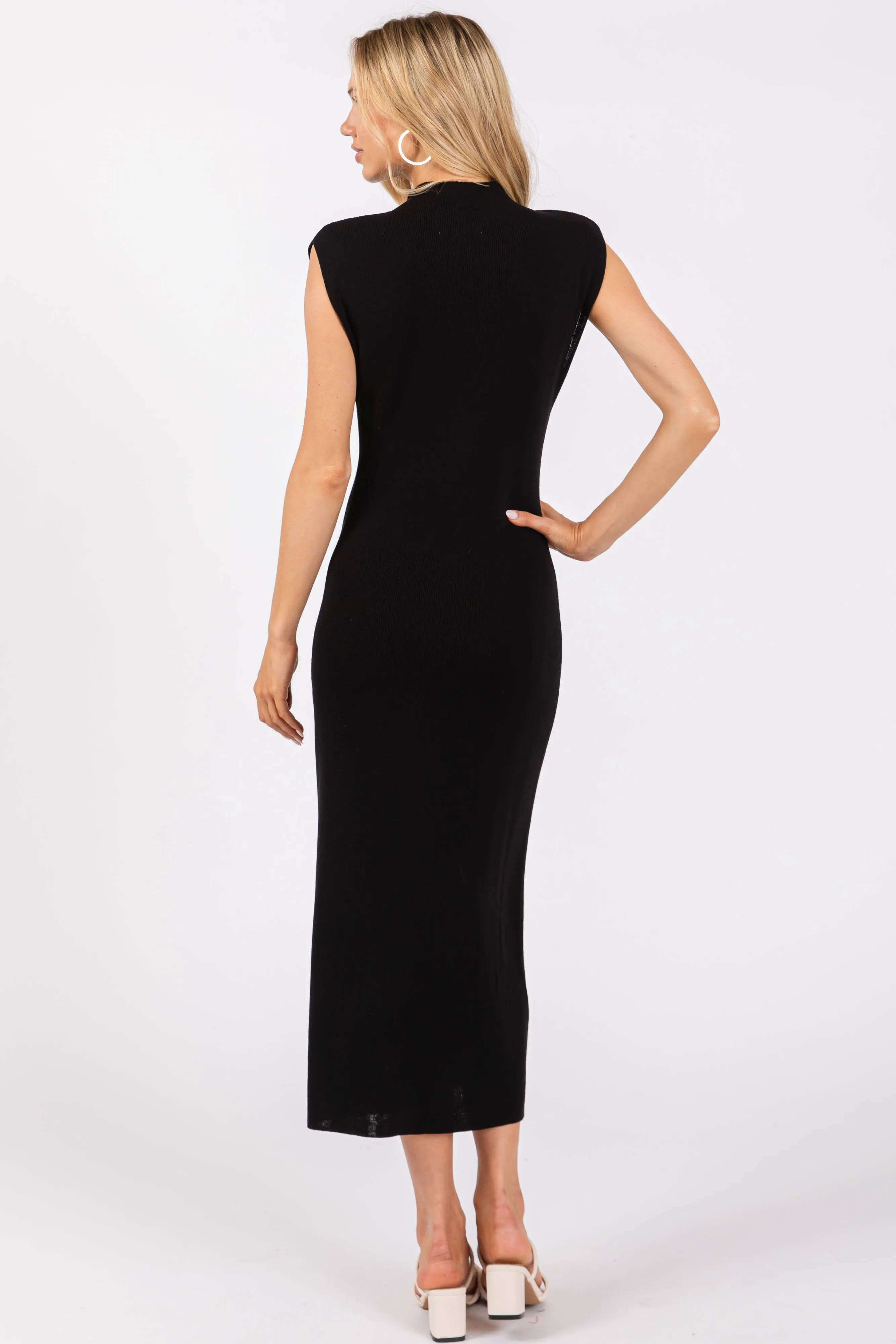 Black Knit Mock Neck Midi Dress sold by Pinkblush product image thumbnail 3