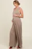 Mocha Racerback Wide Leg Maternity Jumpsuit sold by Pinkblush