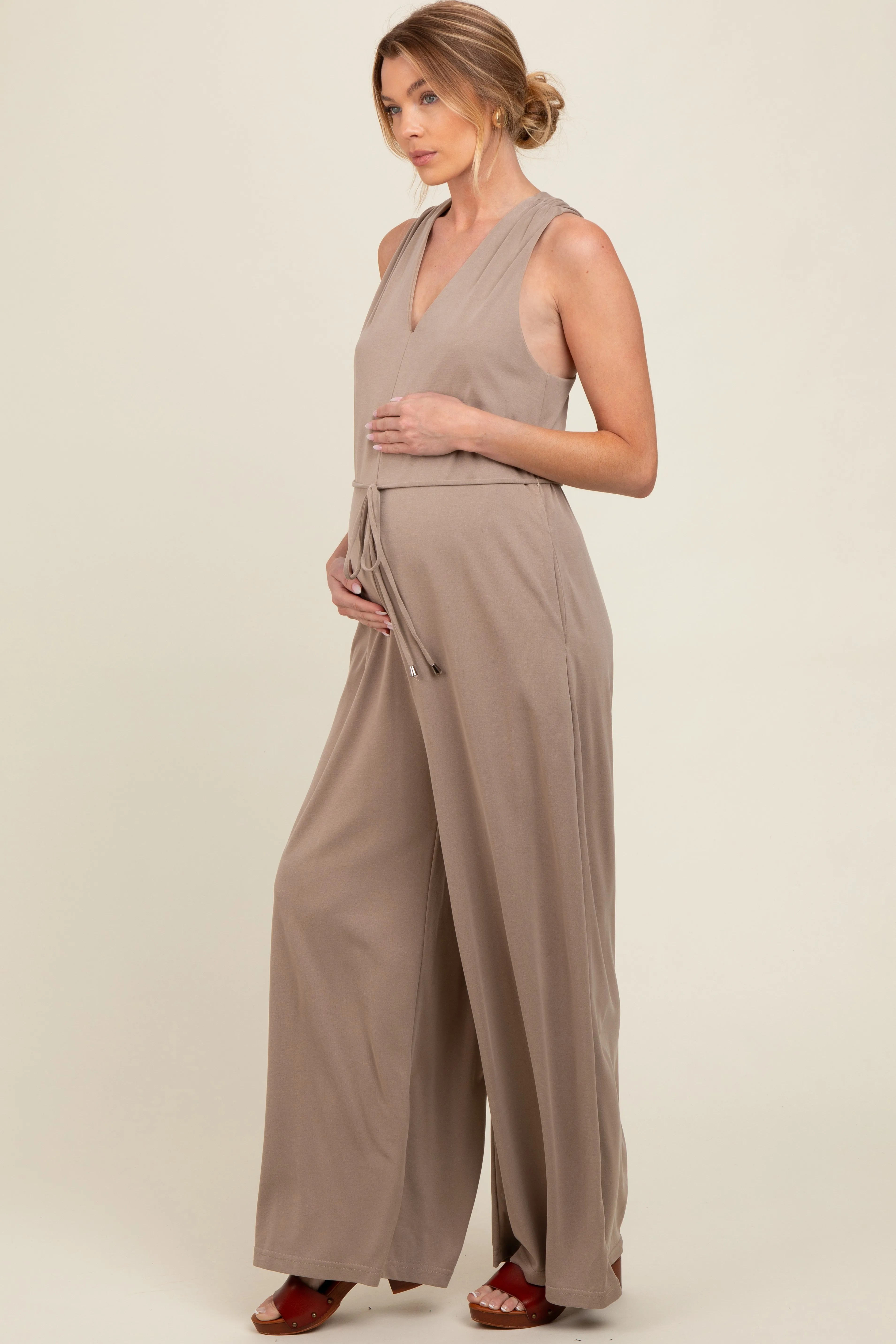 Mocha Racerback Wide Leg Maternity Jumpsuit sold by Pinkblush product image thumbnail 3
