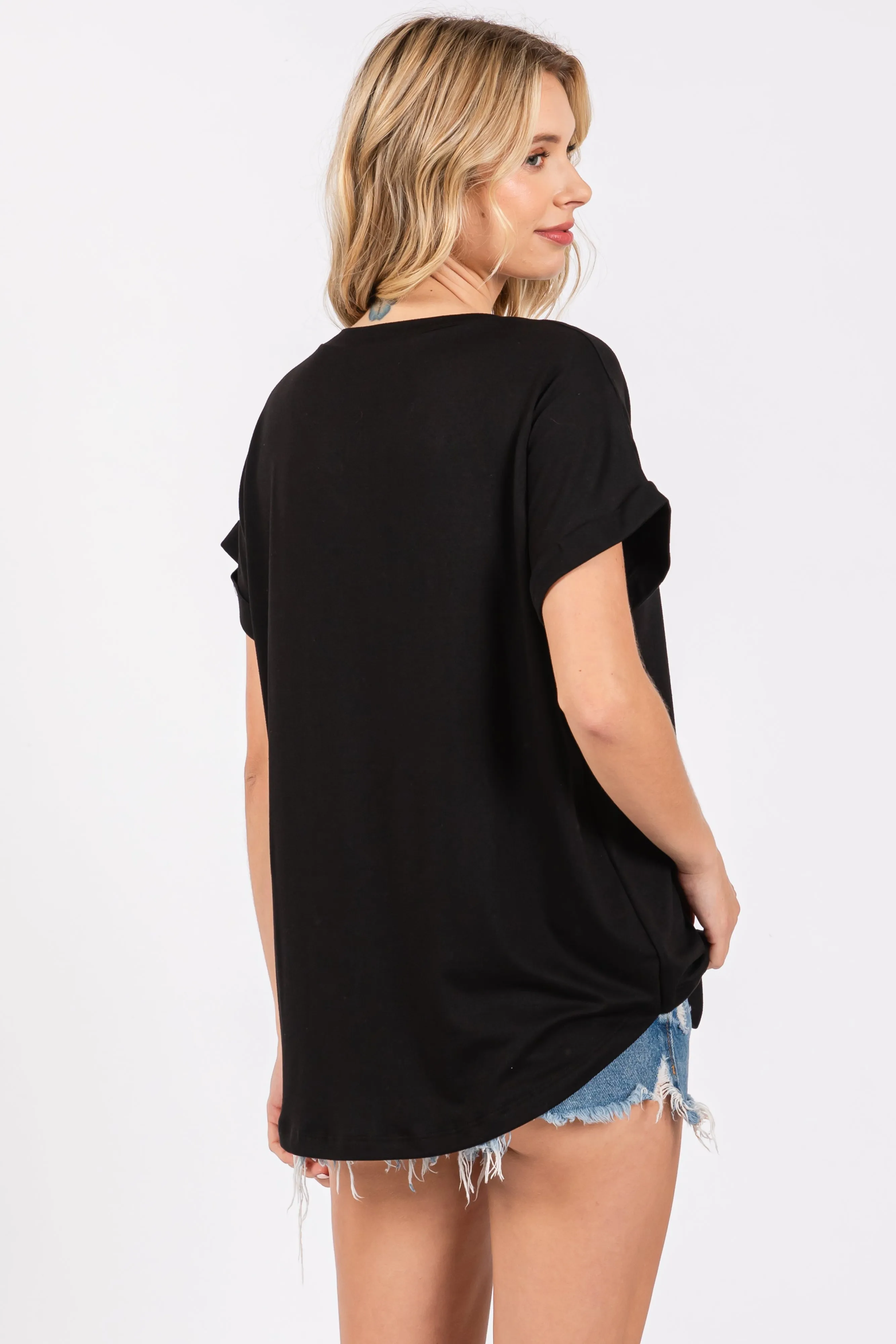 Black V-Neck Pocket Short Sleeve Shirt sold by Pinkblush product image thumbnail 3