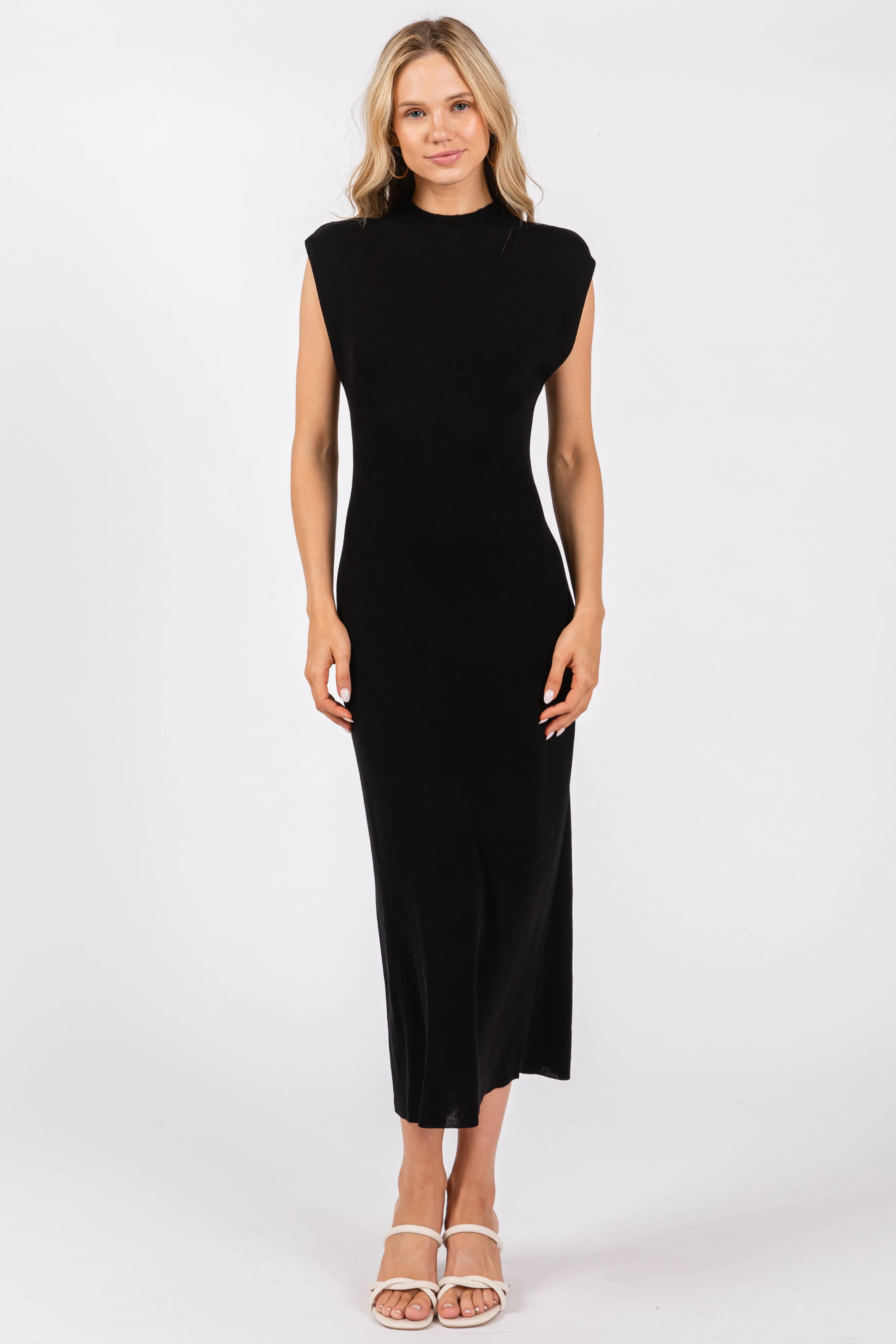 Black Knit Mock Neck Midi Dress sold by Pinkblush