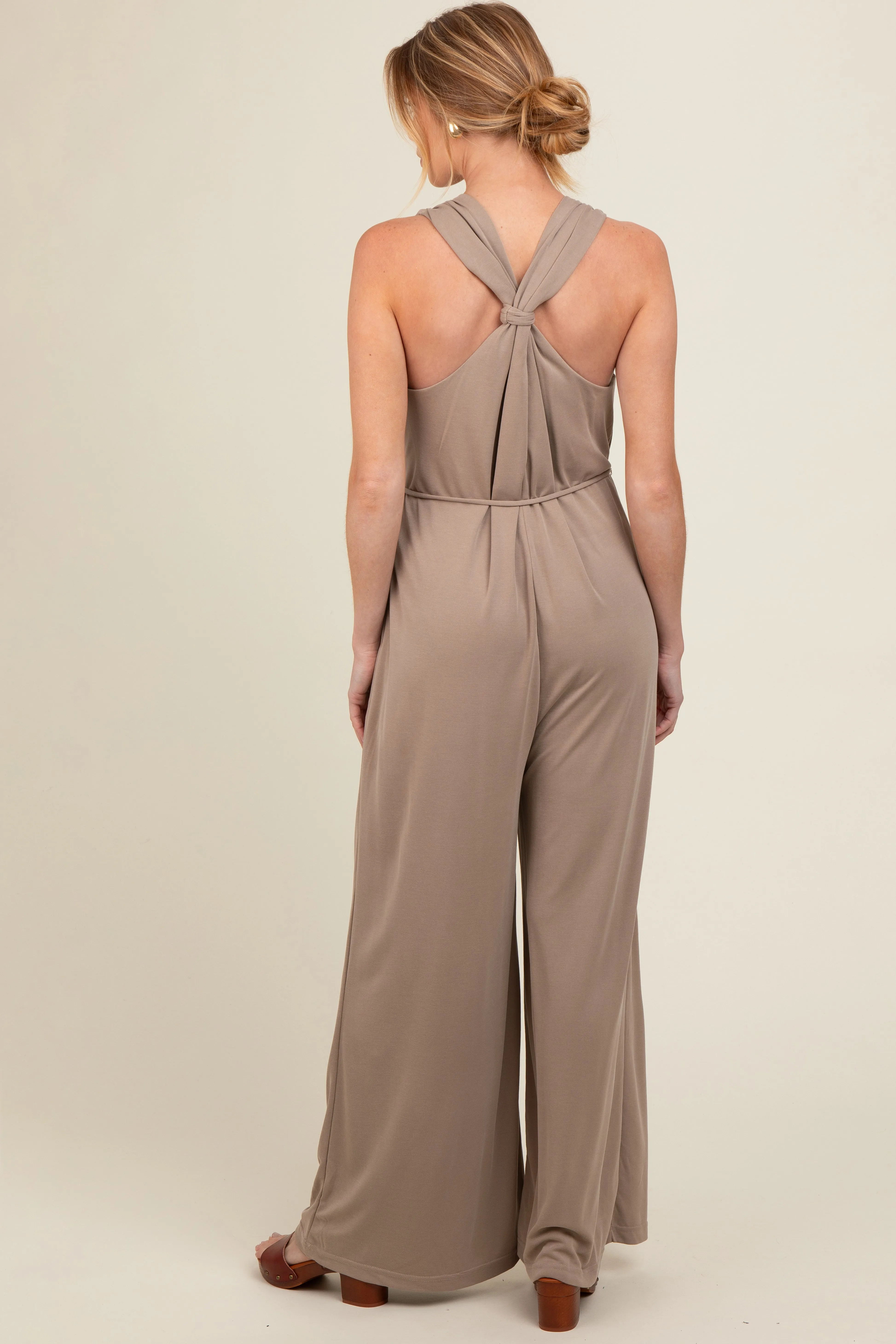 Mocha Racerback Wide Leg Maternity Jumpsuit sold by Pinkblush product image thumbnail 4