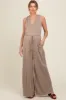 Mocha Racerback Wide Leg Maternity Jumpsuit sold by Pinkblush
