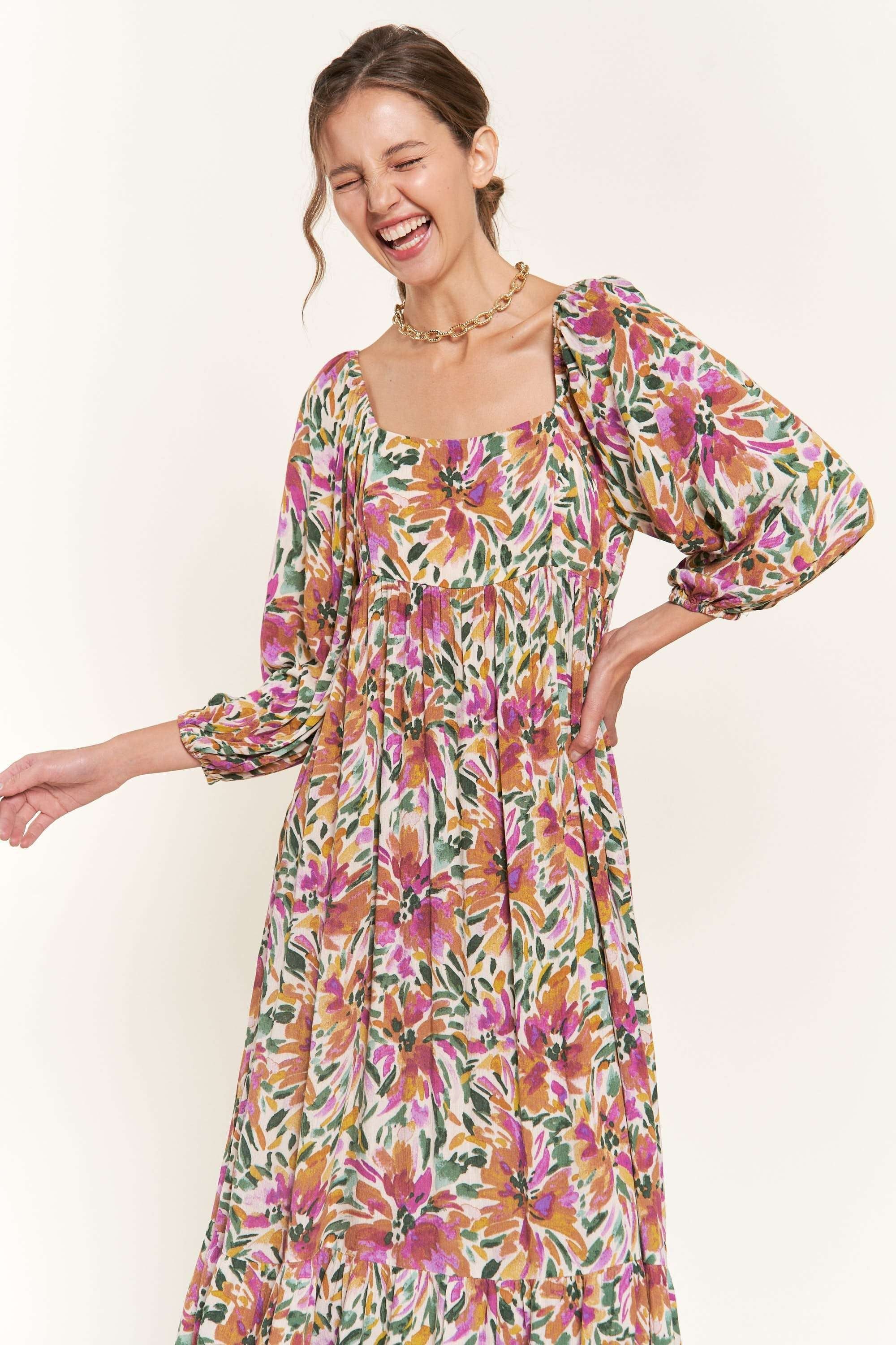 Multicolor Floral Watercolor Print Midi Dress sold by Pinkblush product image thumbnail 4