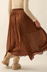 Brown Solid Pleated Chiffon Maxi Skirt sold by Pinkblush