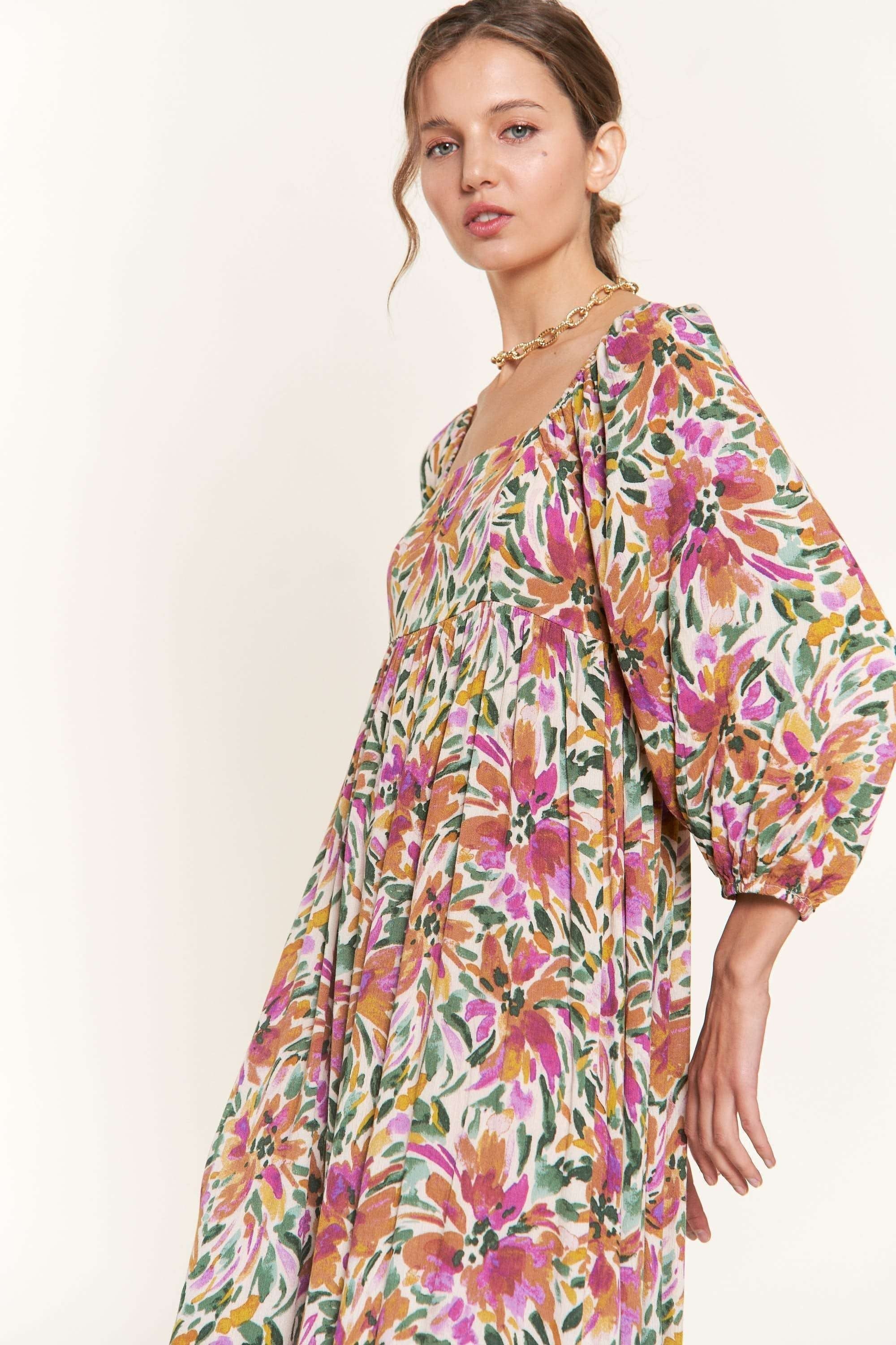 Multicolor Floral Watercolor Print Midi Dress sold by Pinkblush product image thumbnail 5