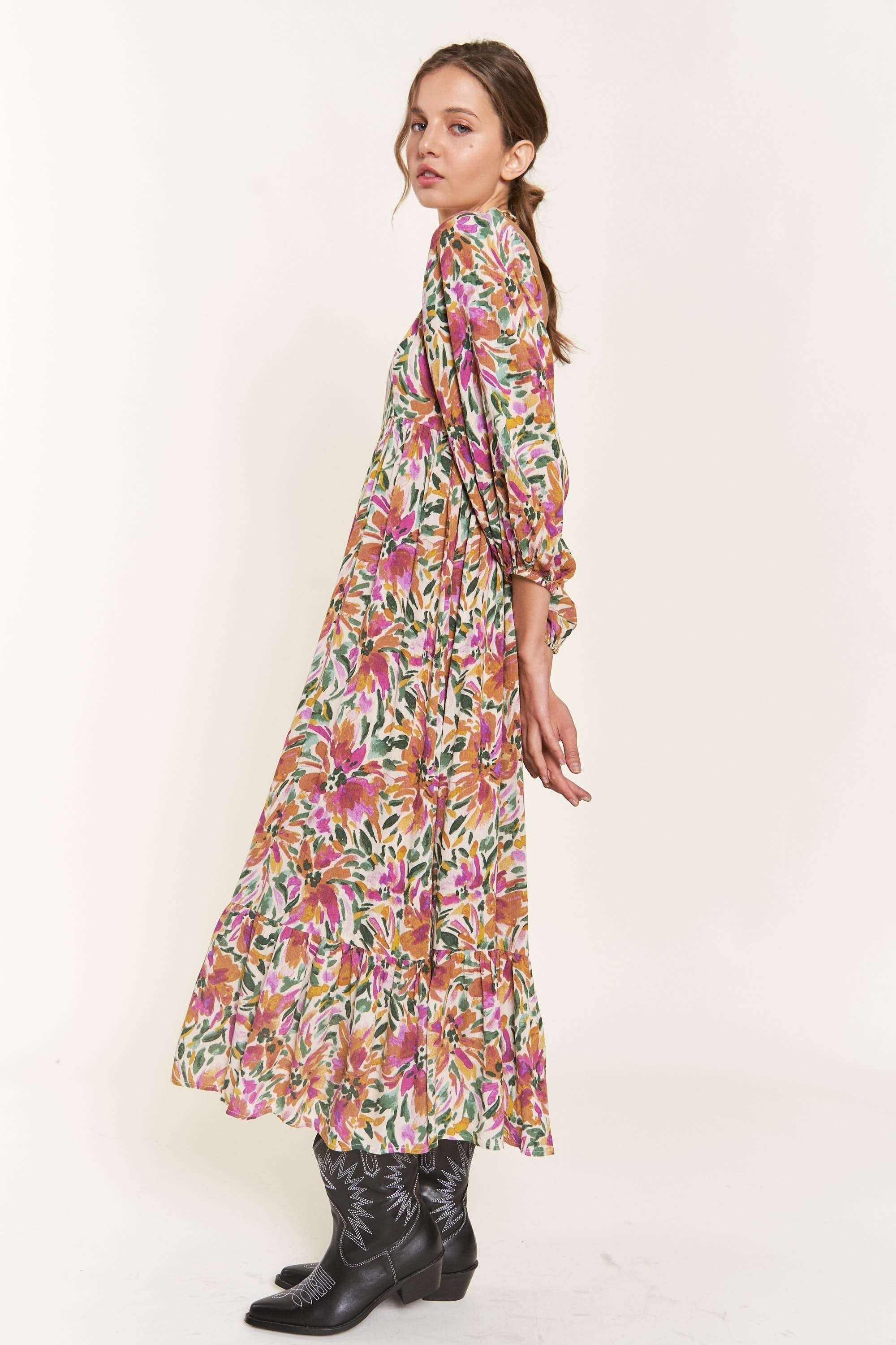 Multicolor Floral Watercolor Print Midi Dress sold by Pinkblush product image thumbnail 2