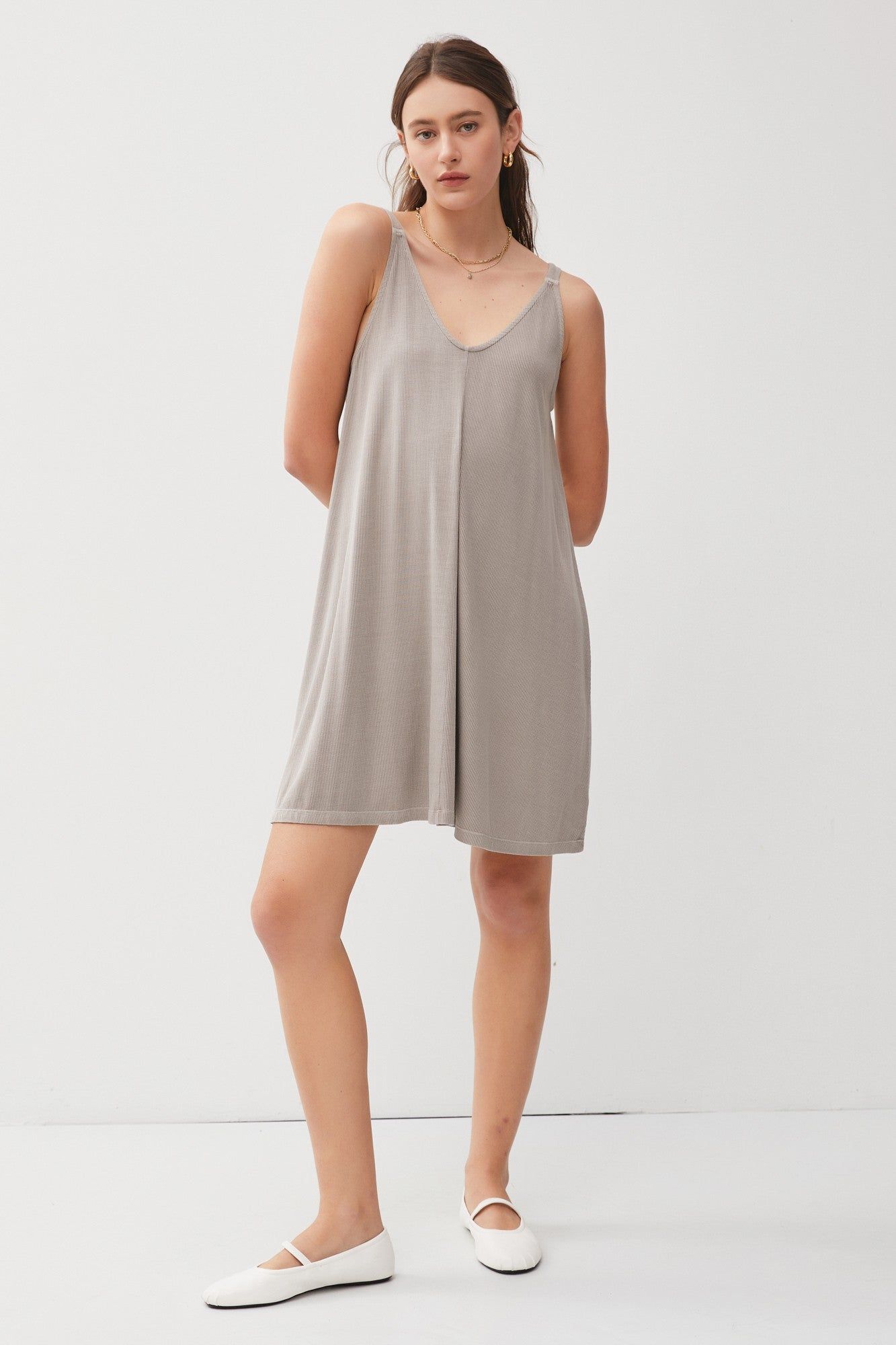 Taupe Ribbed Sleeveless Front Seam Dress sold by Pinkblush product image thumbnail 2