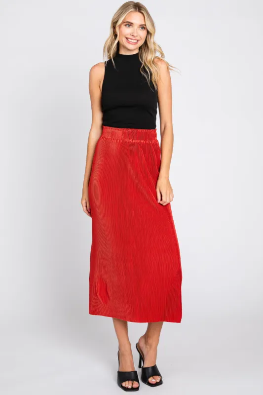 Rust Red Pleated Side Slit Midi Skirt sold by Pinkblush
