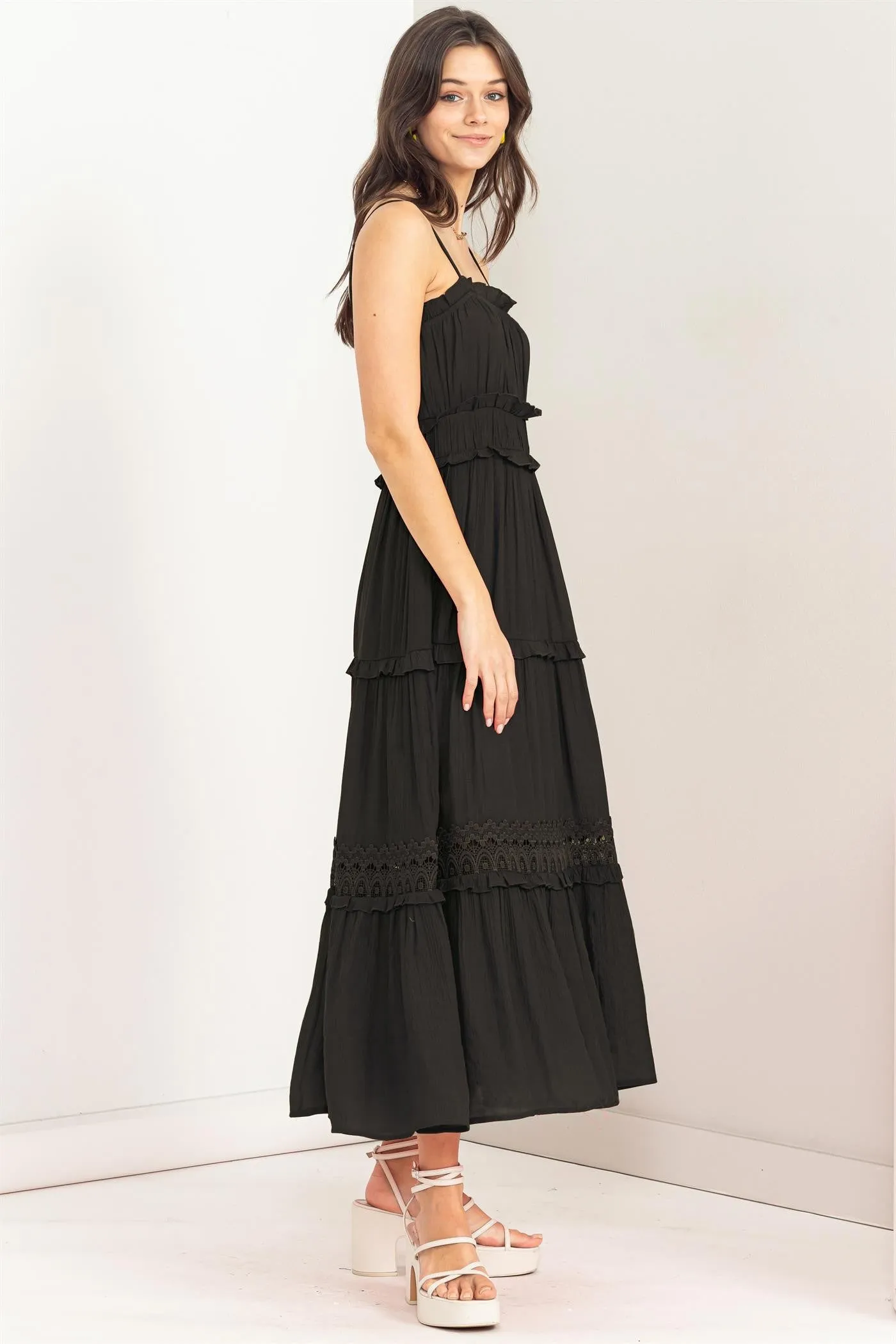 Black Ruffle Tiered Maxi Dress sold by Pinkblush product image thumbnail 2