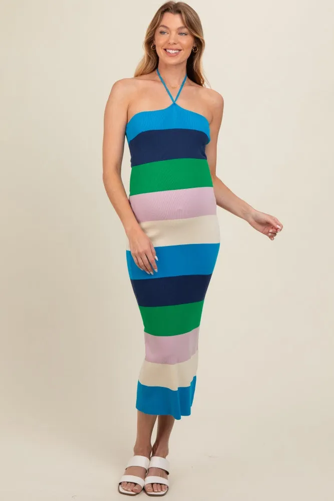 Blue Bodycon Halter Maternity Midi Dress sold by Pinkblush product image thumbnail 2