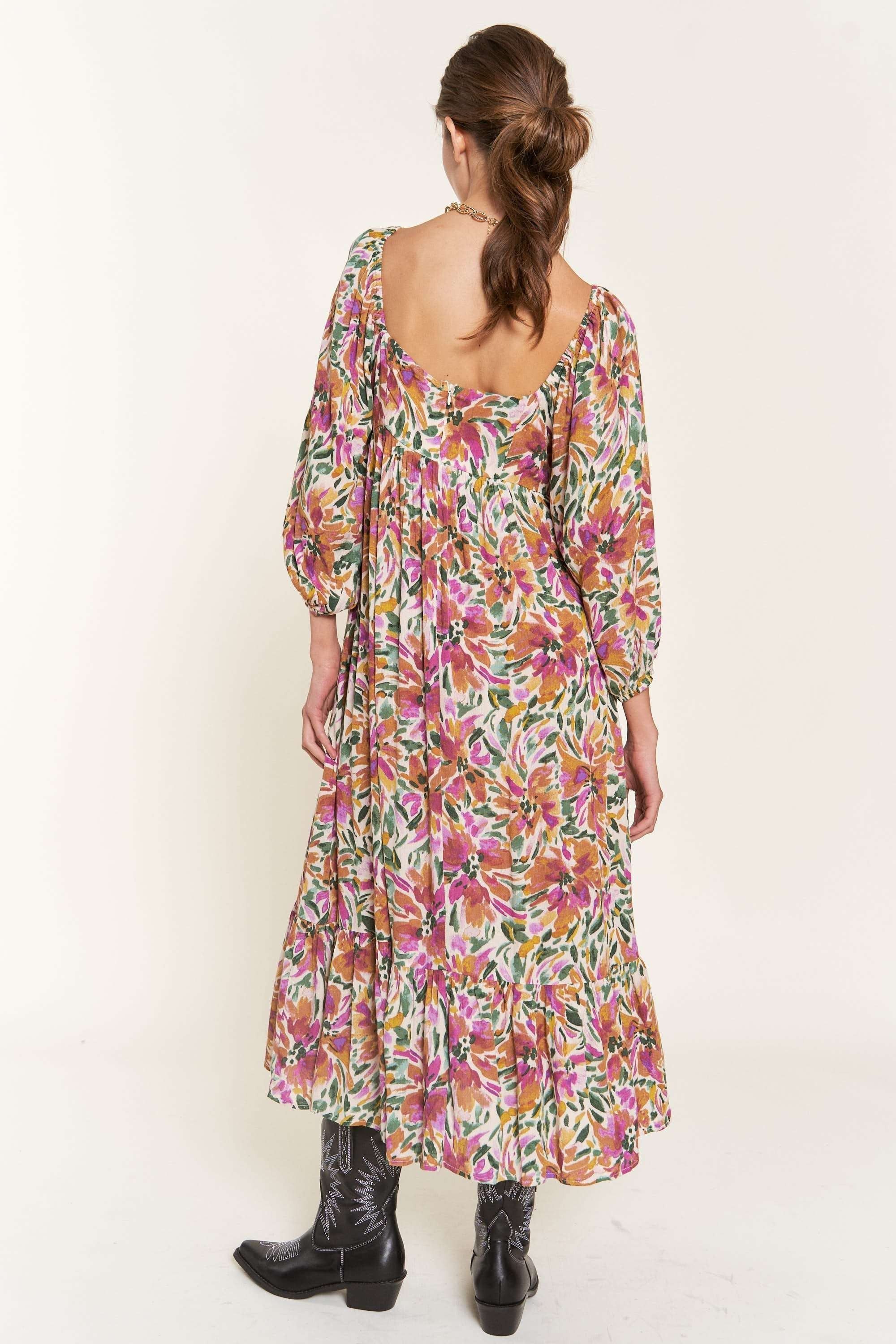 Multicolor Floral Watercolor Print Midi Dress sold by Pinkblush product image thumbnail 3
