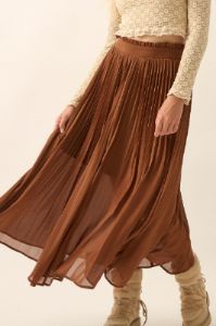 Brown Solid Pleated Chiffon Maxi Skirt sold by Pinkblush