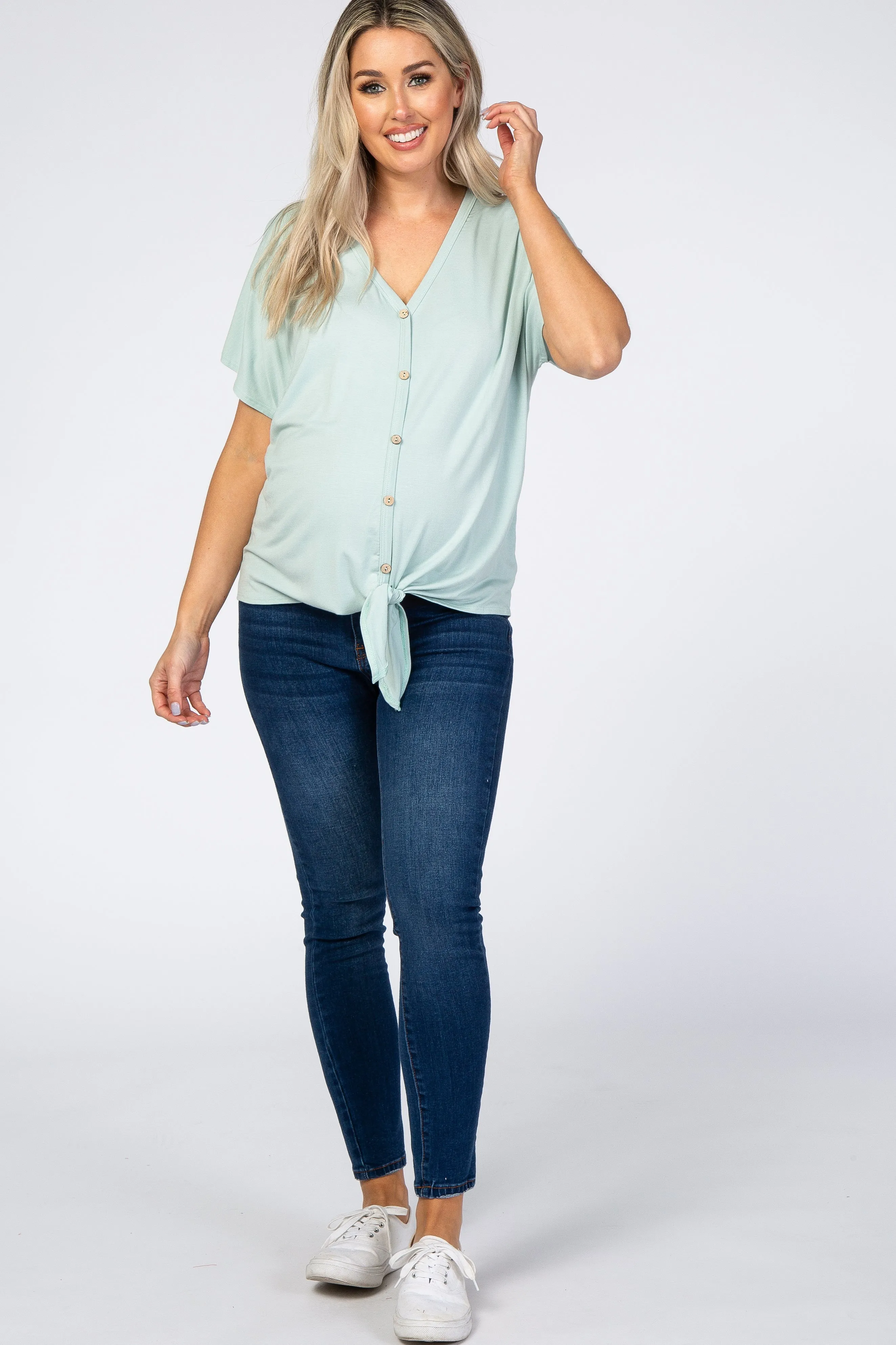 Mint Tie Front Short Sleeve Maternity Top sold by Pinkblush product image thumbnail 4