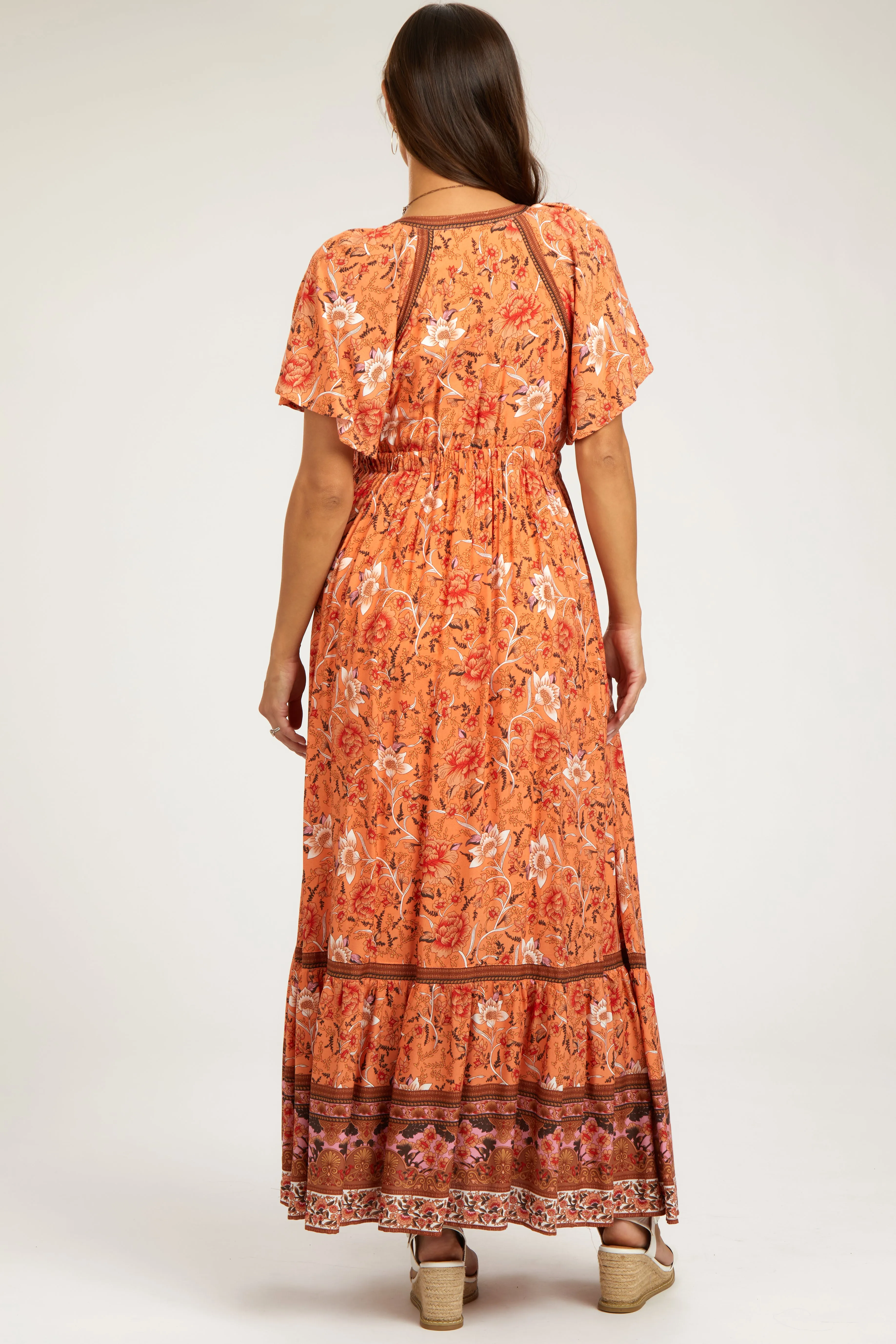Orange Floral Flounce Sleeve Maternity Maxi Dress sold by Pinkblush product image thumbnail 3