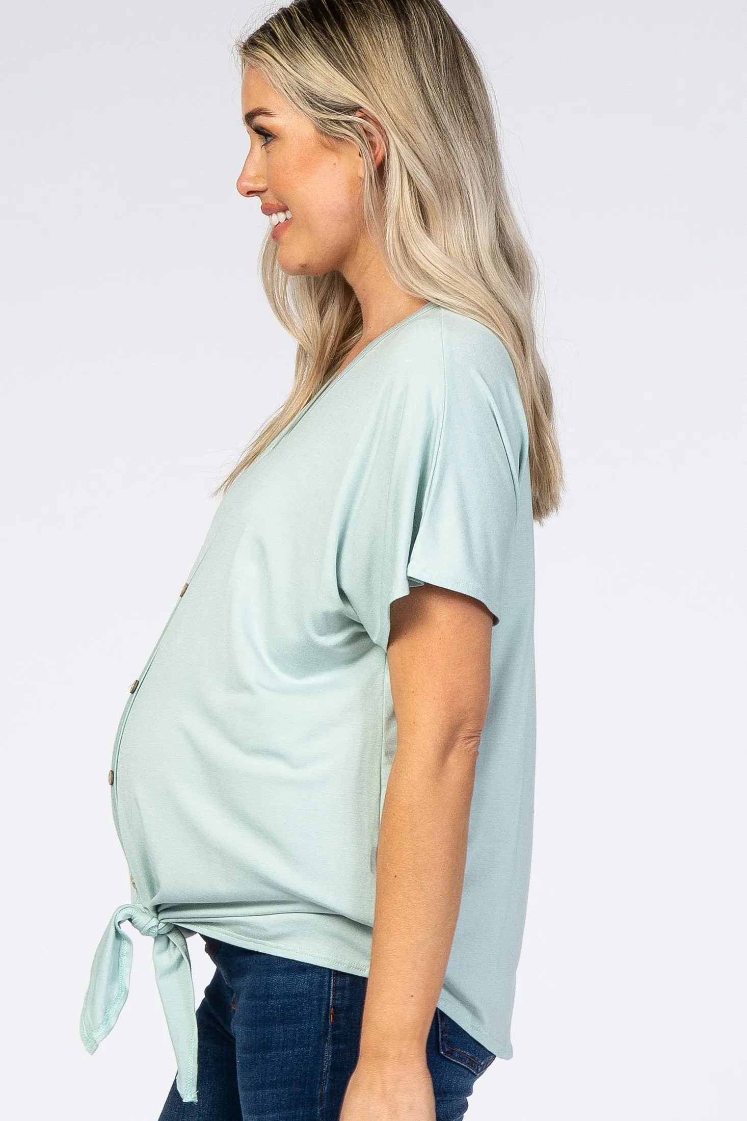 Mint Tie Front Short Sleeve Maternity Top sold by Pinkblush product image thumbnail 2