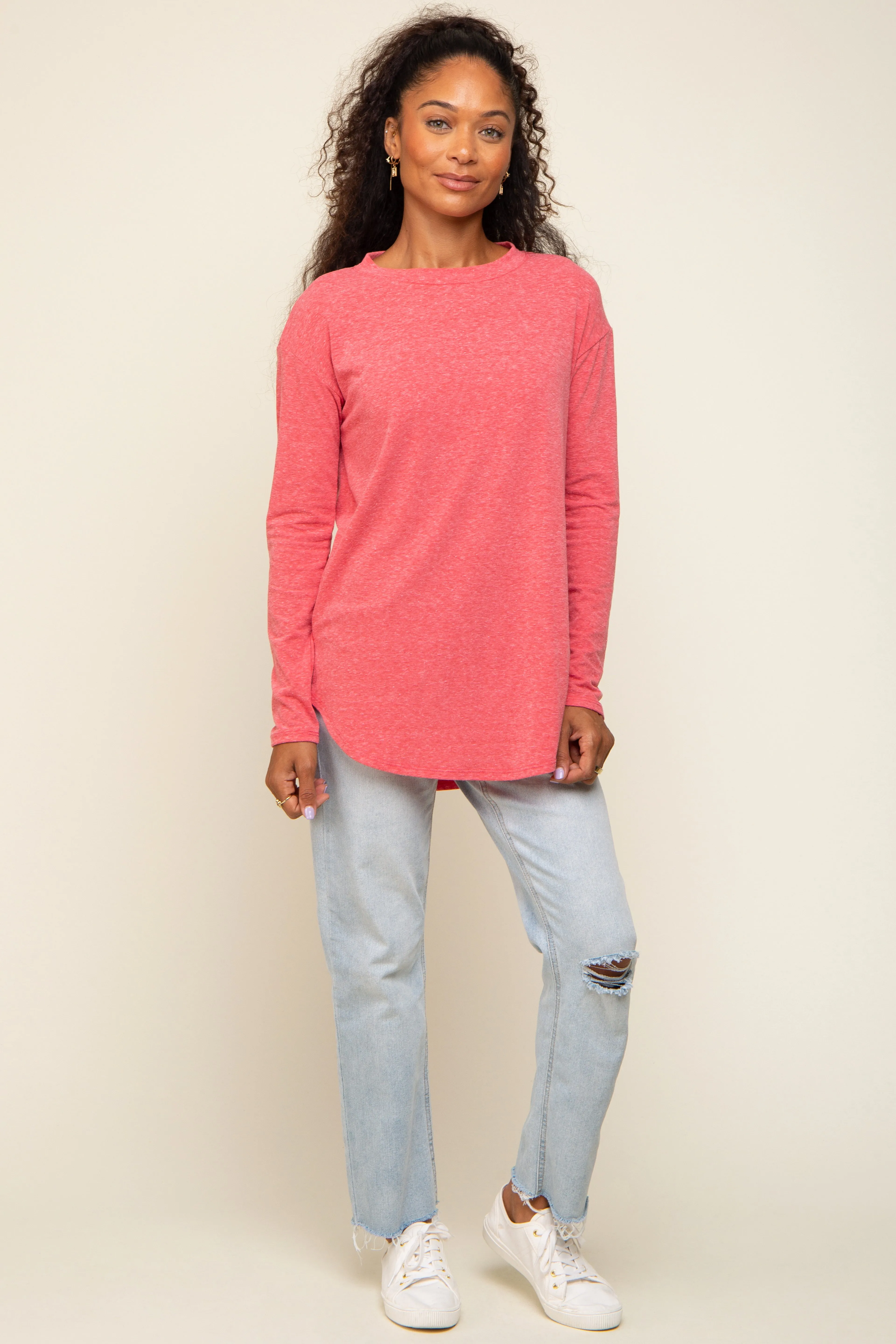 Red Long Sleeve Curved Hem Top sold by Pinkblush product image thumbnail 4