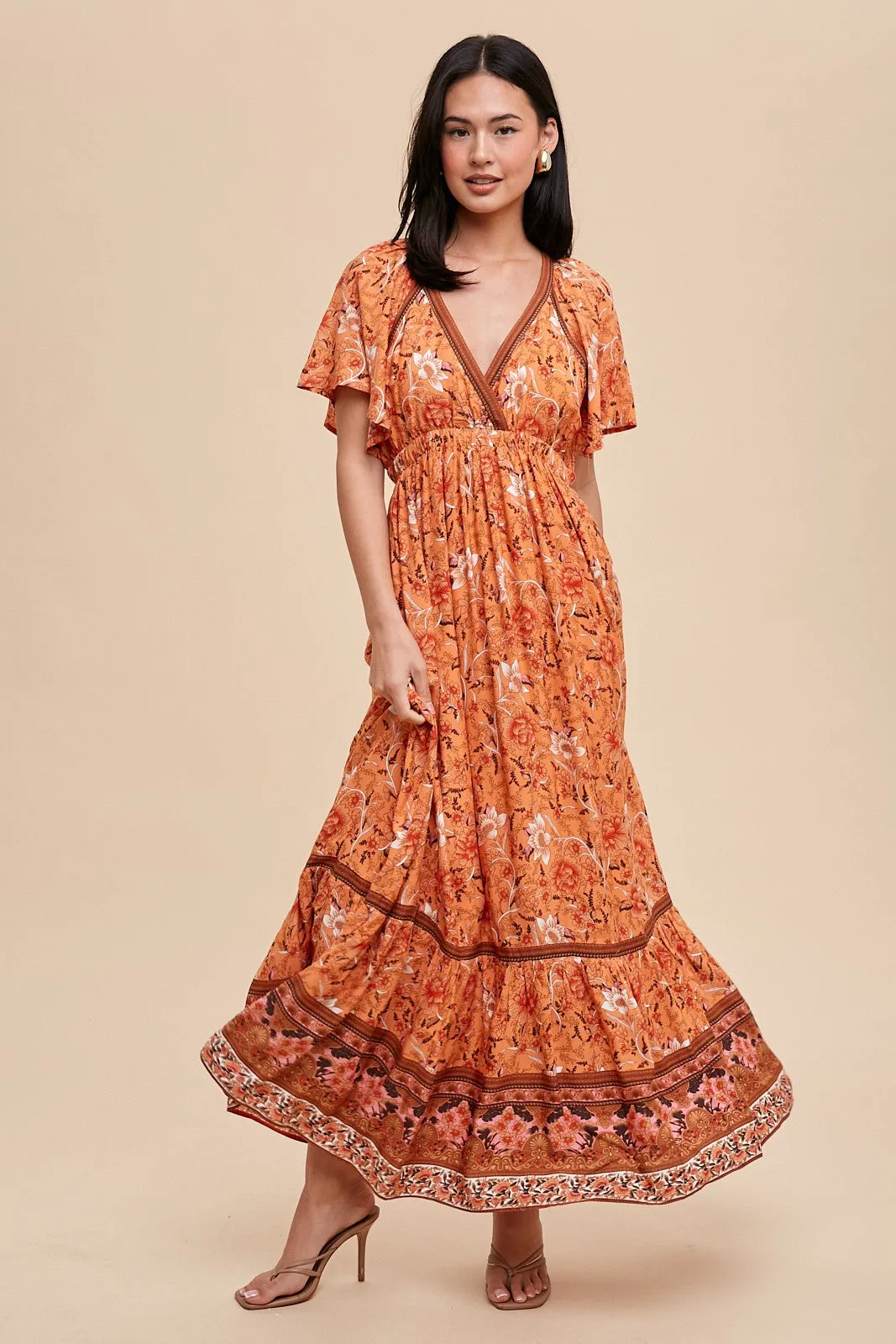 Orange Floral Flounce Sleeve Maternity Maxi Dress sold by Pinkblush product image thumbnail 4