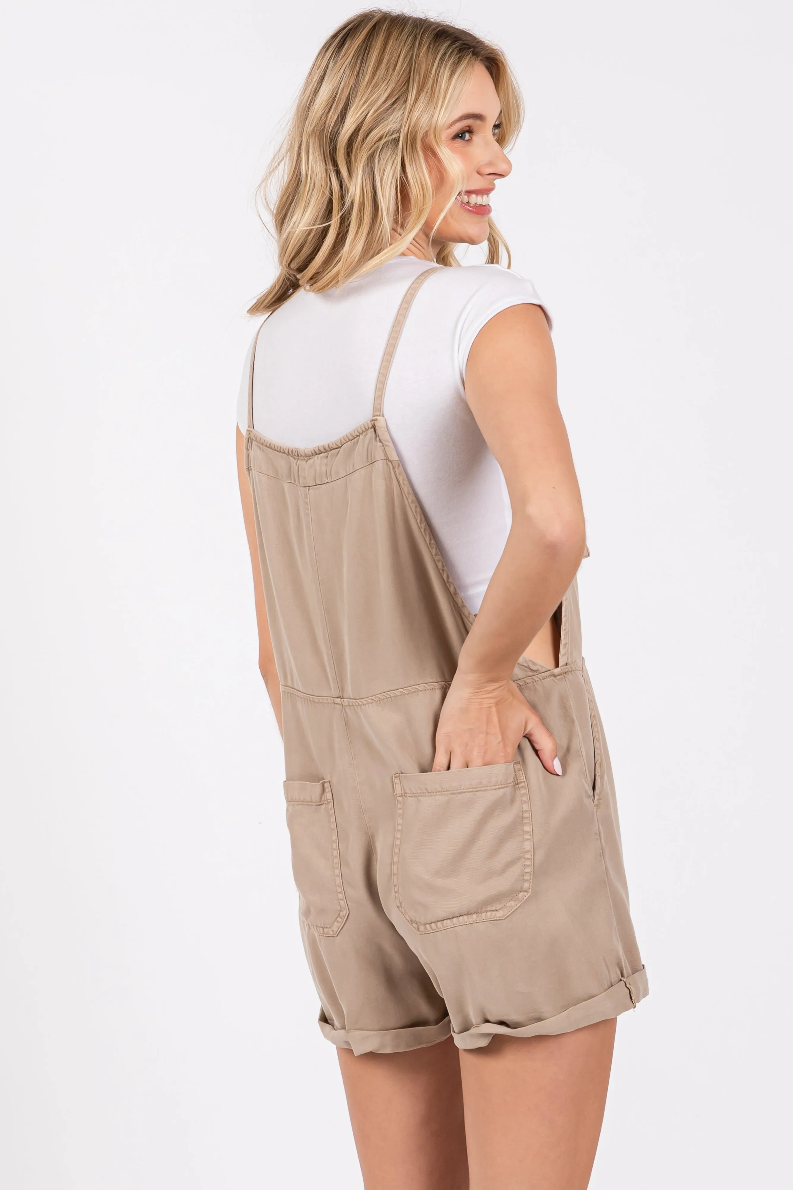 Taupe Front Pocket Overall Shorts sold by Pinkblush product image thumbnail 3