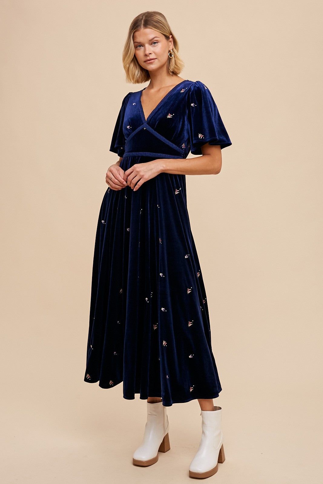 Midnight All Over Floral Embroidered Velvet Maxi Dress sold by Pinkblush product image thumbnail 2