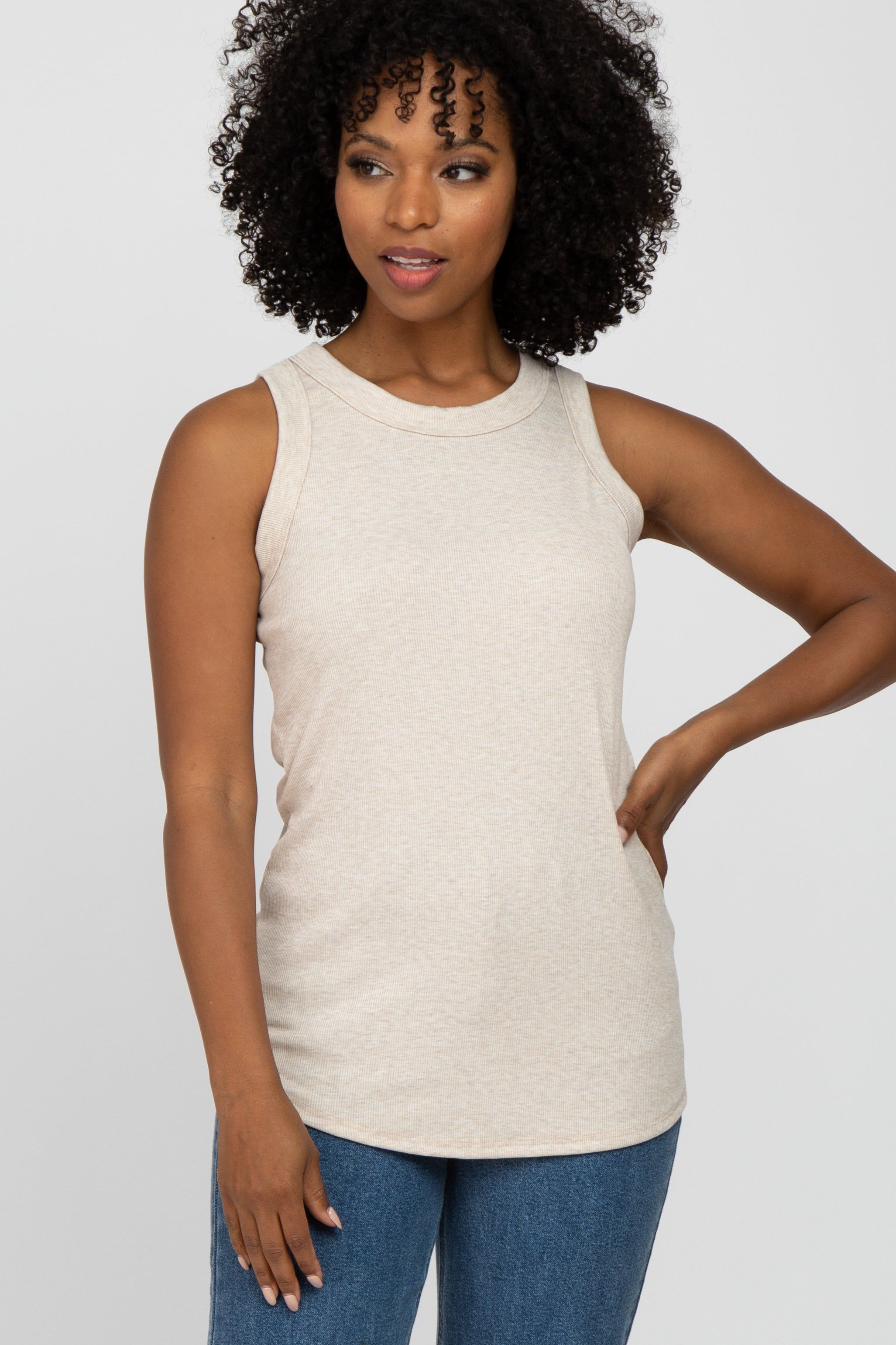 Beige Ribbed Sleeveless Top sold by Pinkblush
