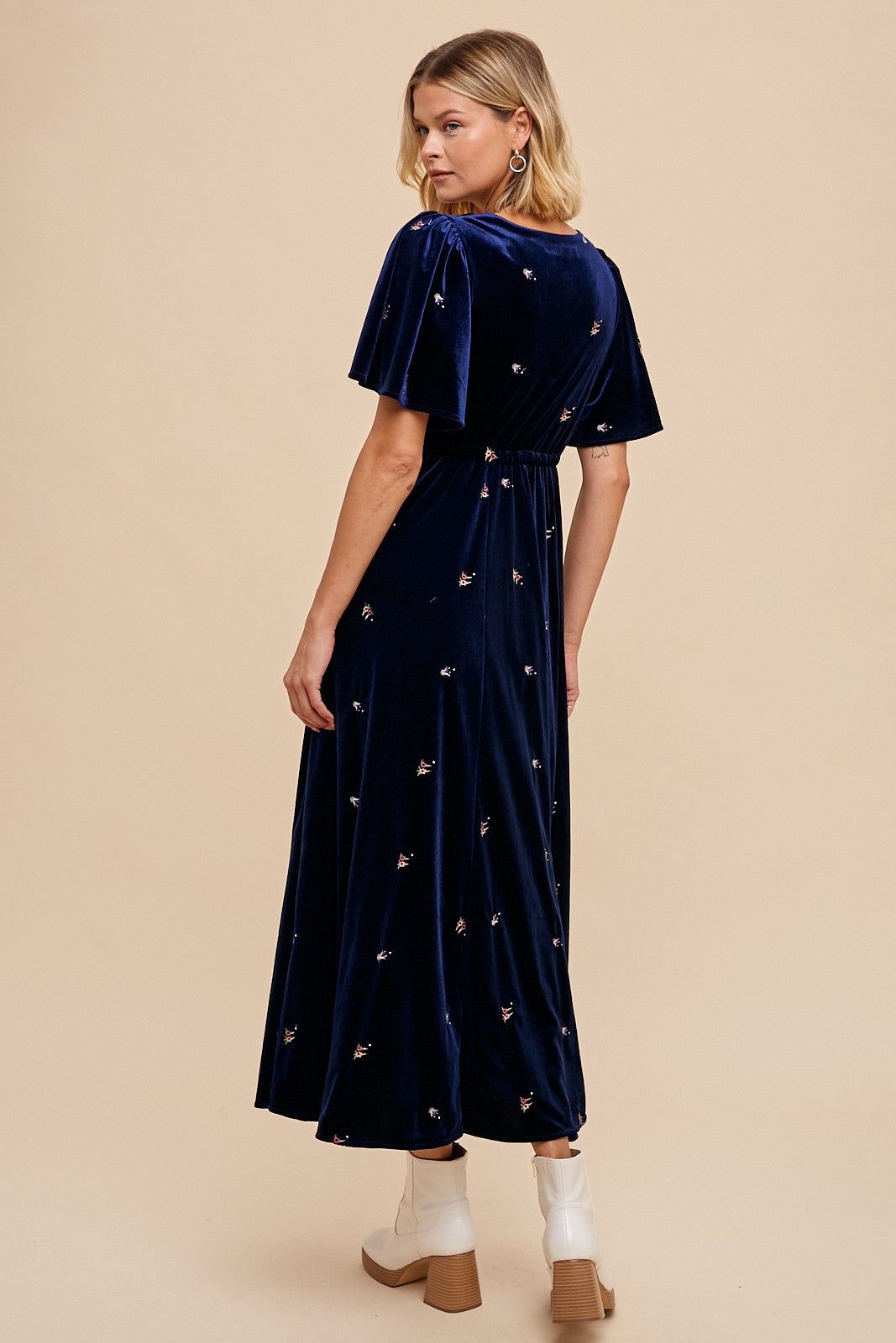 Midnight All Over Floral Embroidered Velvet Maxi Dress sold by Pinkblush product image thumbnail 3