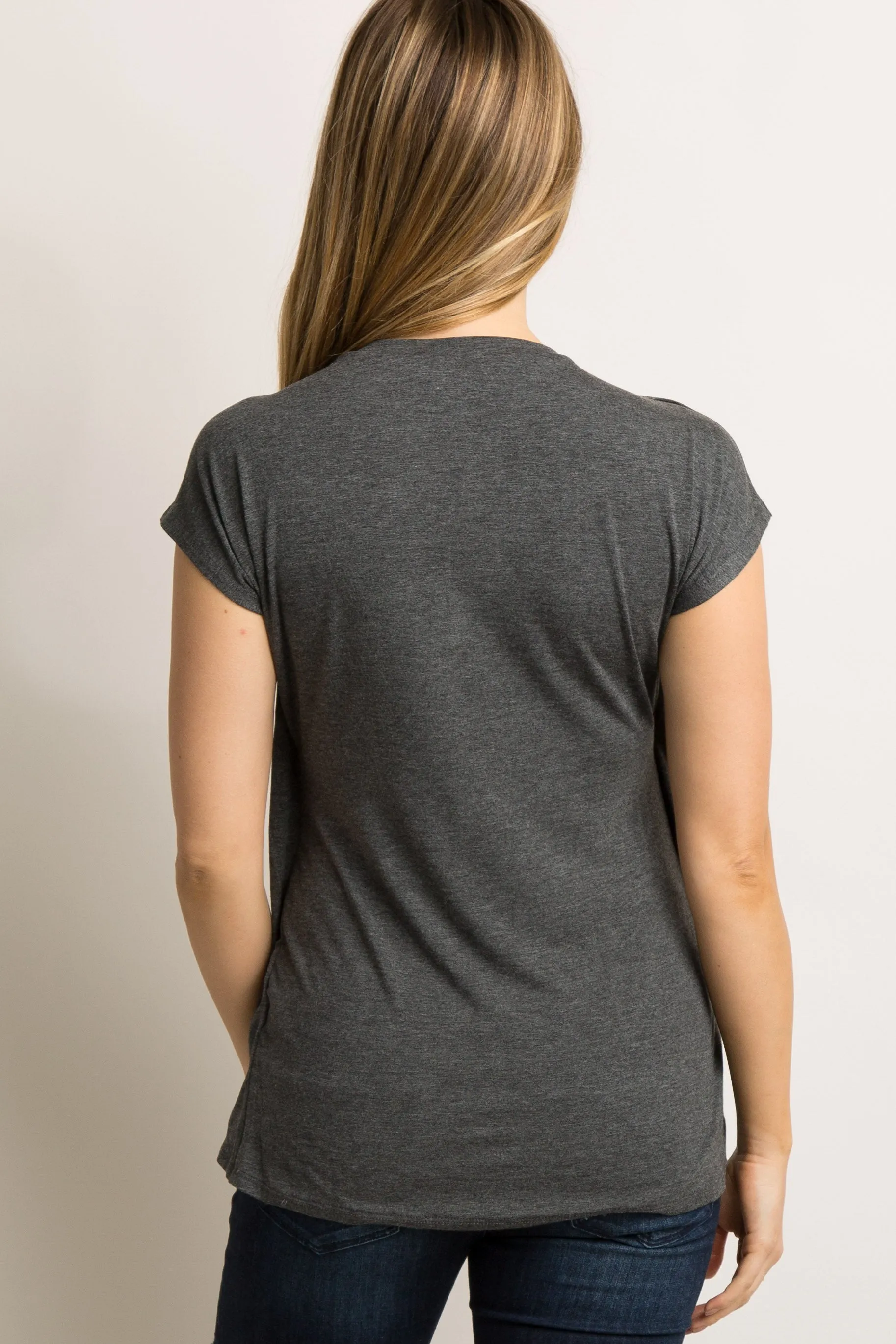 Charcoal Grey Layered Wrap Front Maternity/Nursing Top sold by Pinkblush product image thumbnail 3
