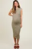Mocha Side Ruched Sleeveless Maternity Midi Dress sold by Pinkblush