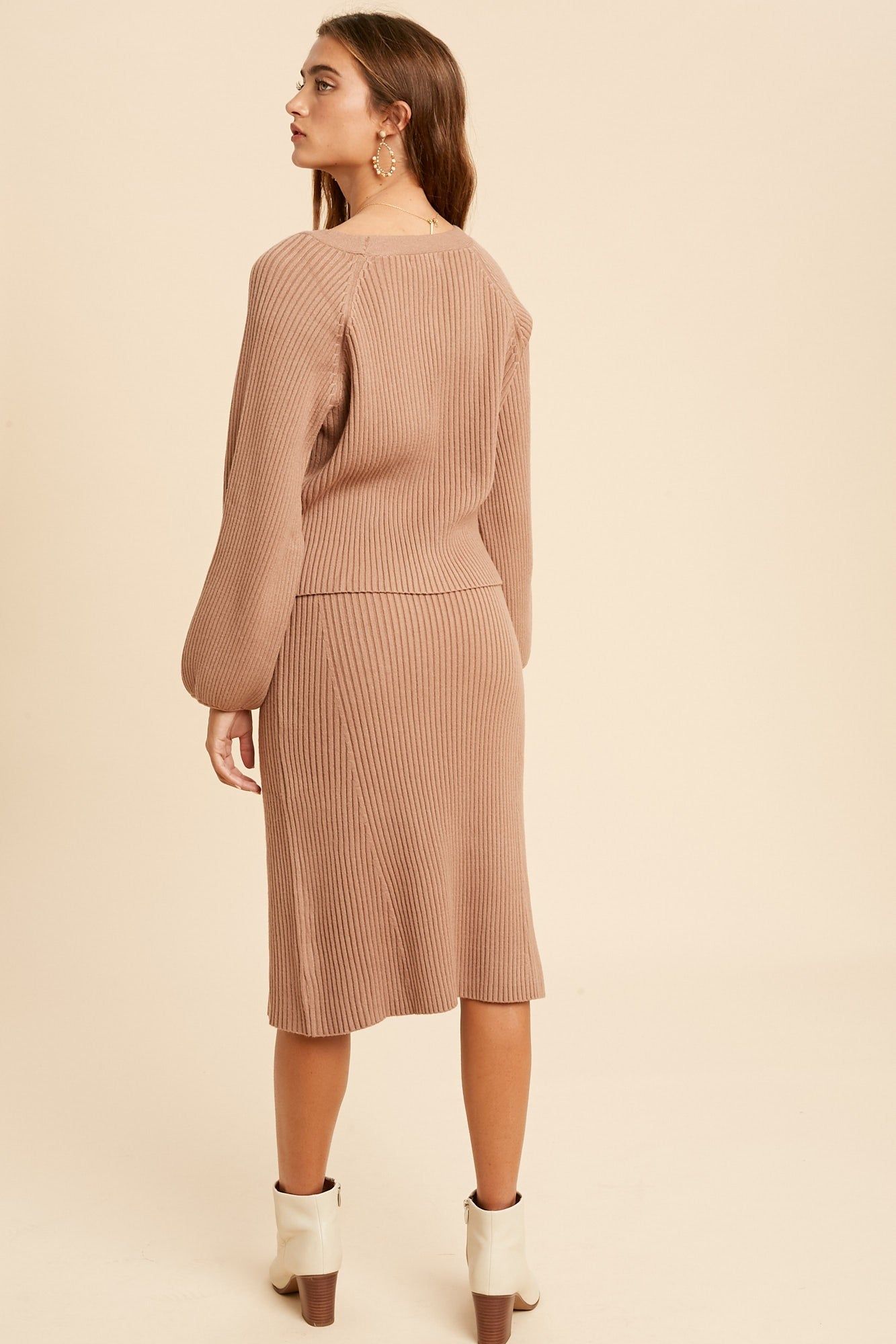 Taupe Ribbed Midi Dress and Cardigan Set sold by Pinkblush product image thumbnail 4