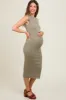 Mocha Side Ruched Sleeveless Maternity Midi Dress sold by Pinkblush