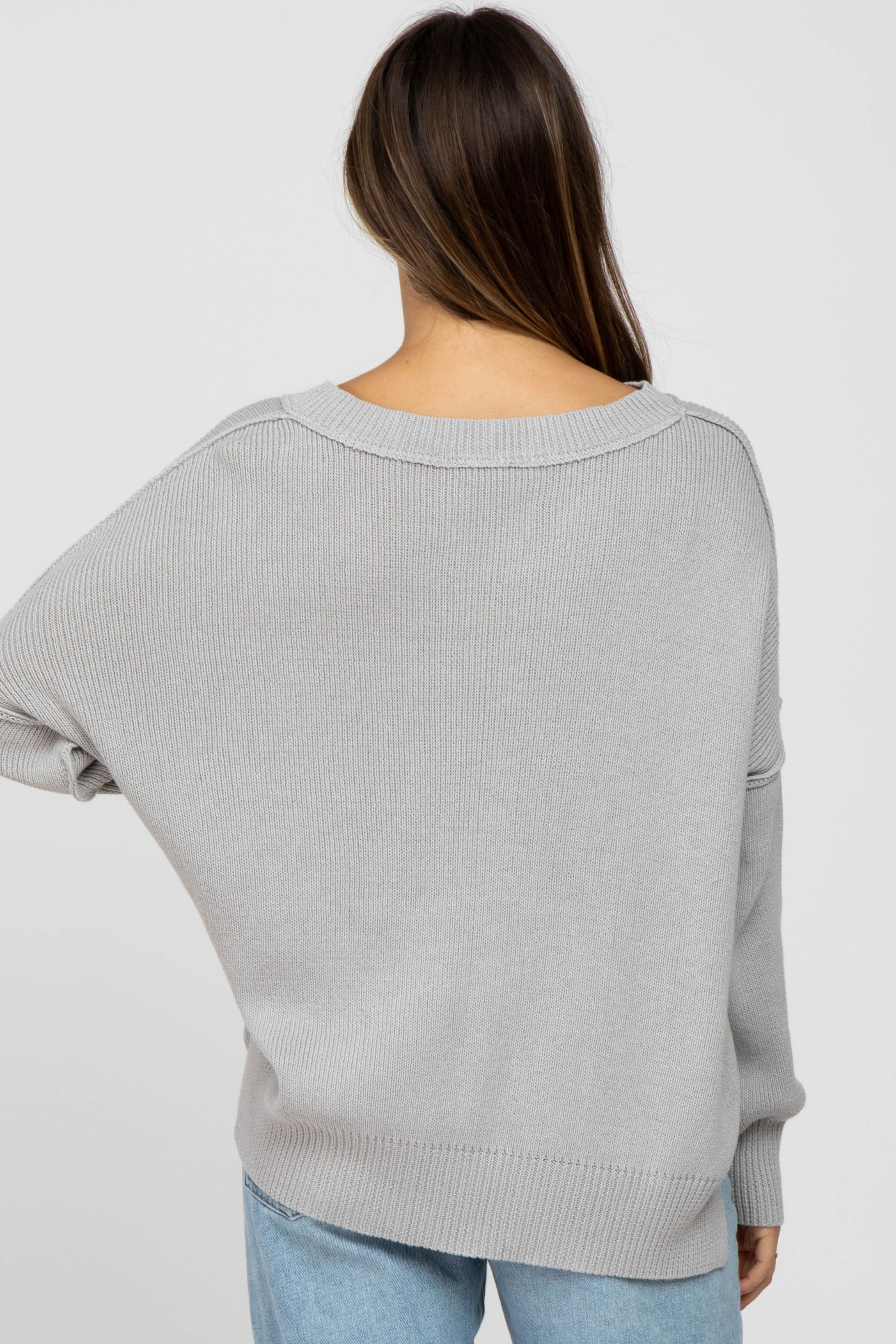Grey Exposed Seam Side Slit Maternity Sweater sold by Pinkblush product image thumbnail 3