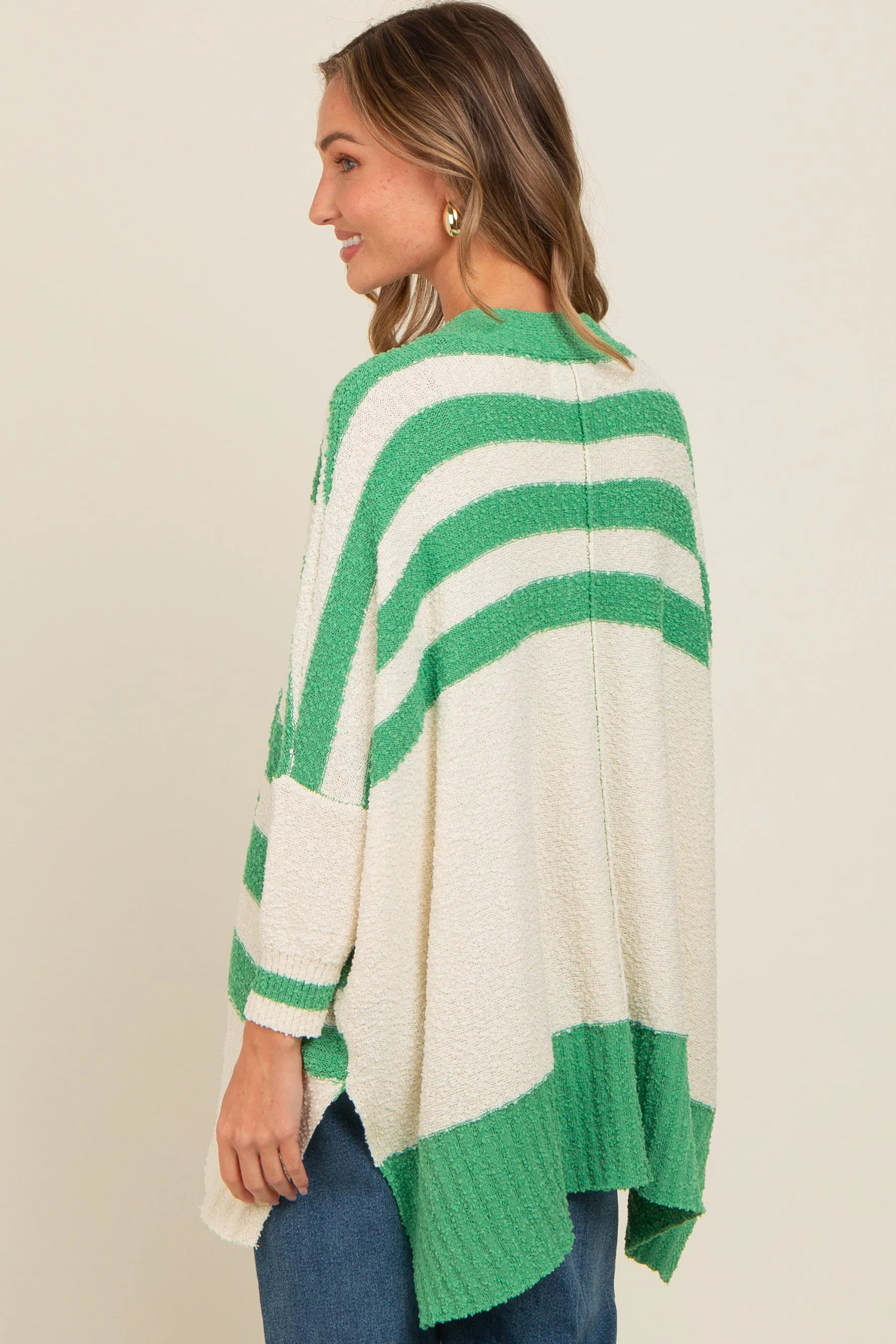 Green Textured Knit Striped Oversized Cardigan sold by Pinkblush product image thumbnail 3