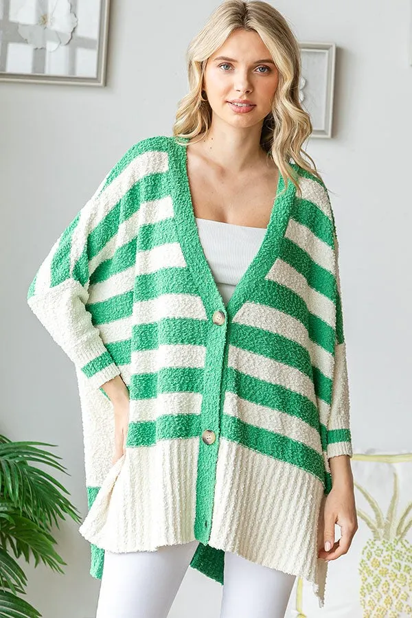 Green Textured Knit Striped Oversized Cardigan sold by Pinkblush product image thumbnail 4