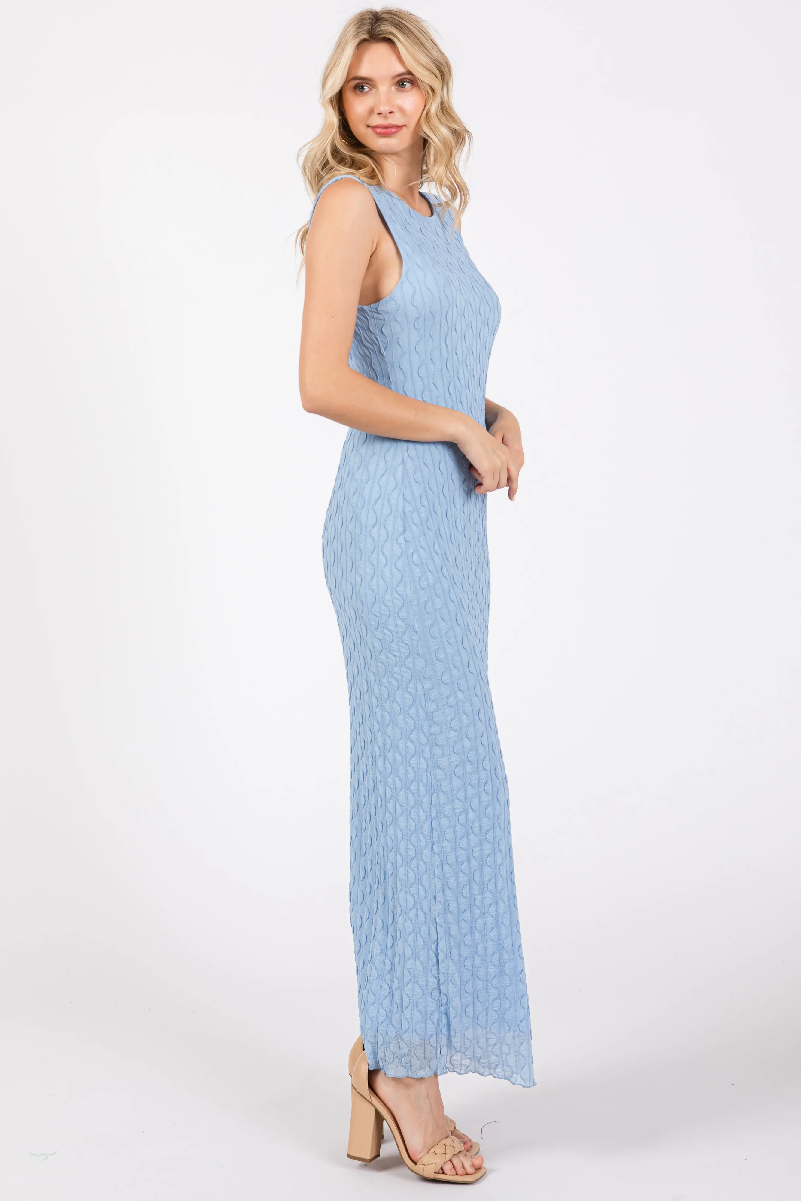 Light Blue Mesh Overlay Midi Dress sold by Pinkblush product image thumbnail 3