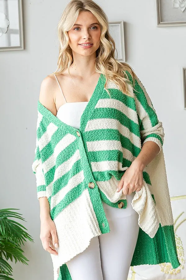 Green Textured Knit Striped Oversized Cardigan sold by Pinkblush product image thumbnail 5
