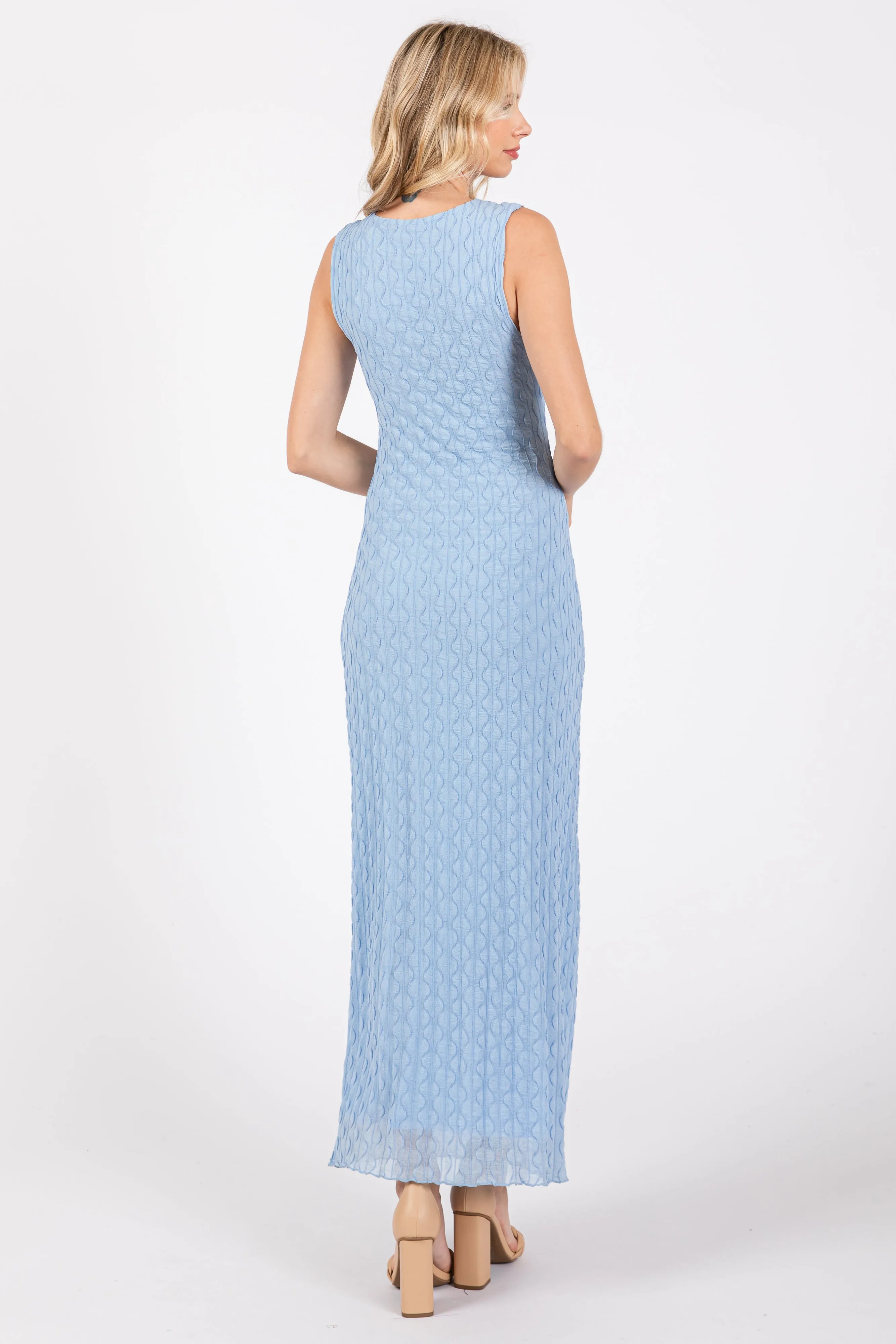 Light Blue Mesh Overlay Midi Dress sold by Pinkblush product image thumbnail 4