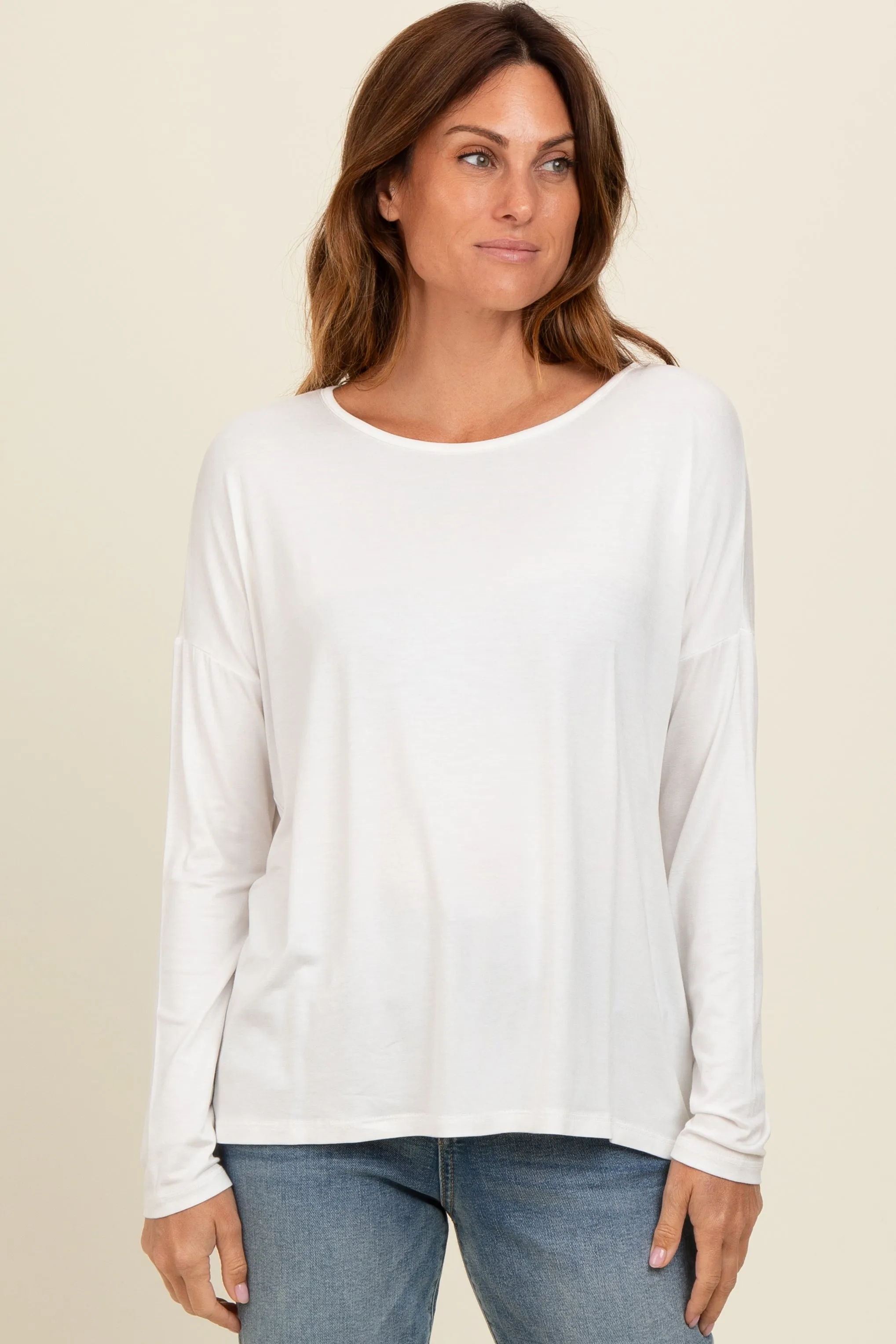 Ivory Drop Shoulder Long Sleeve Top sold by Pinkblush product image thumbnail 2