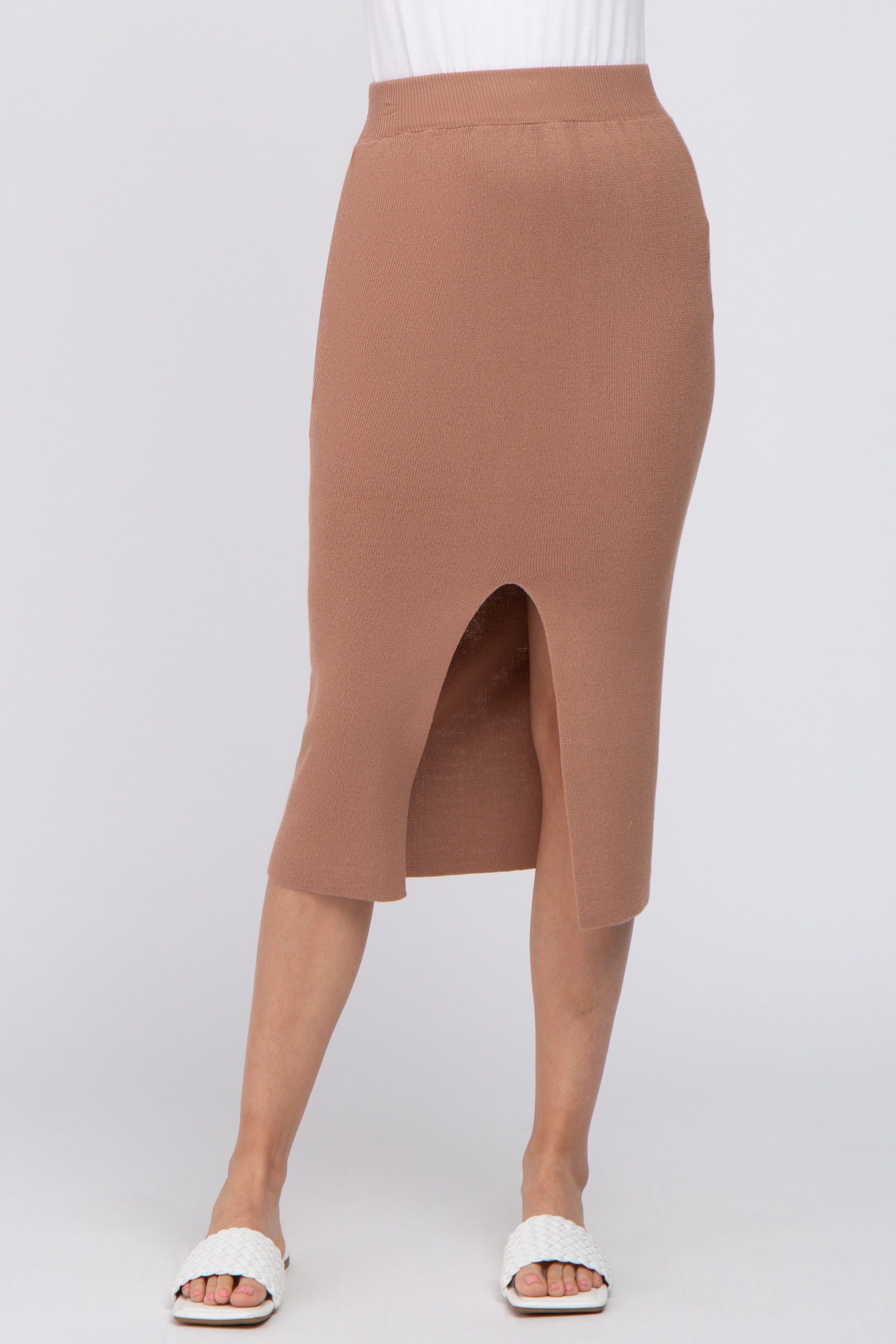 Mocha Sweater Knit Split Back Midi Skirt sold by Pinkblush product image thumbnail 2