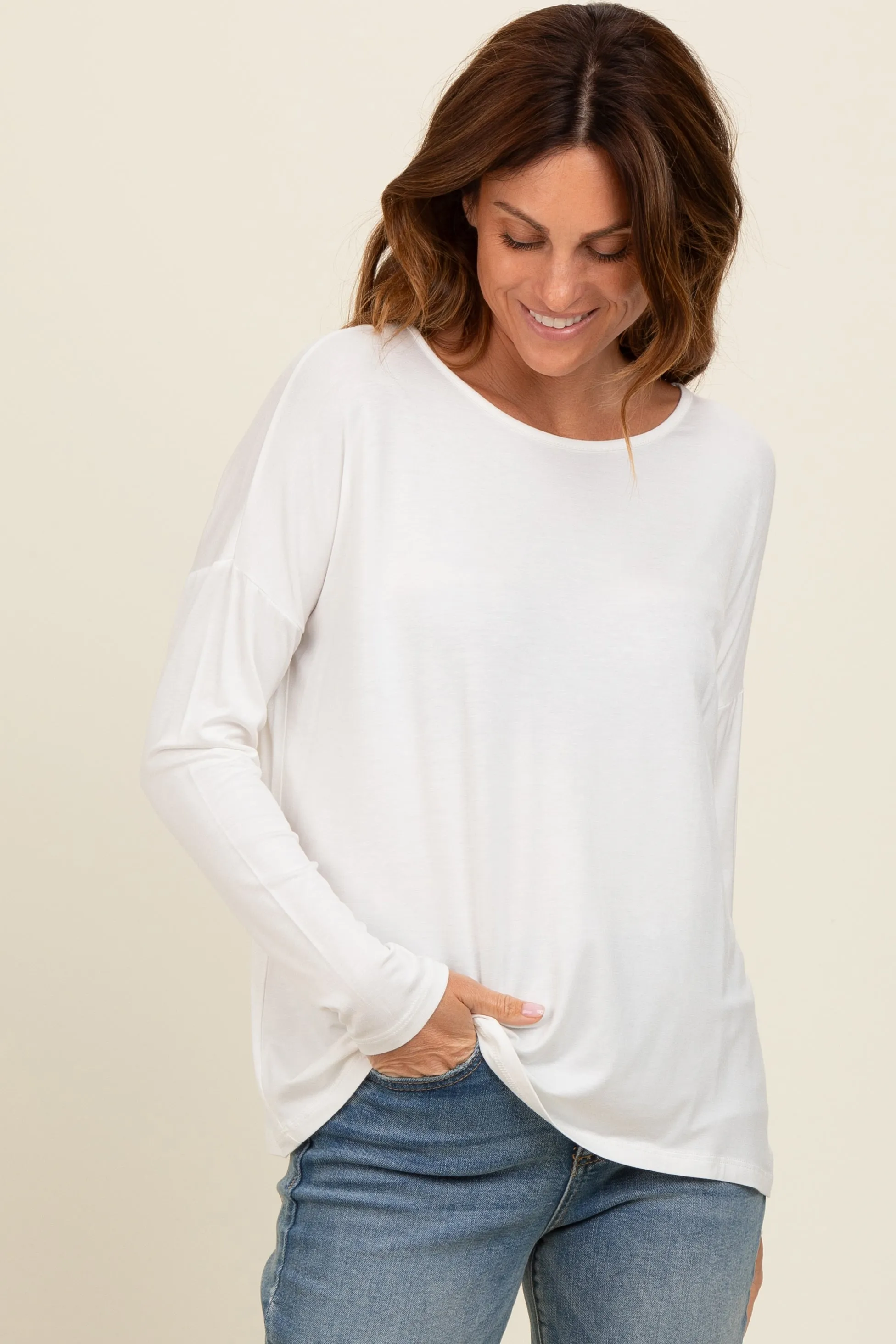 Ivory Drop Shoulder Long Sleeve Top sold by Pinkblush