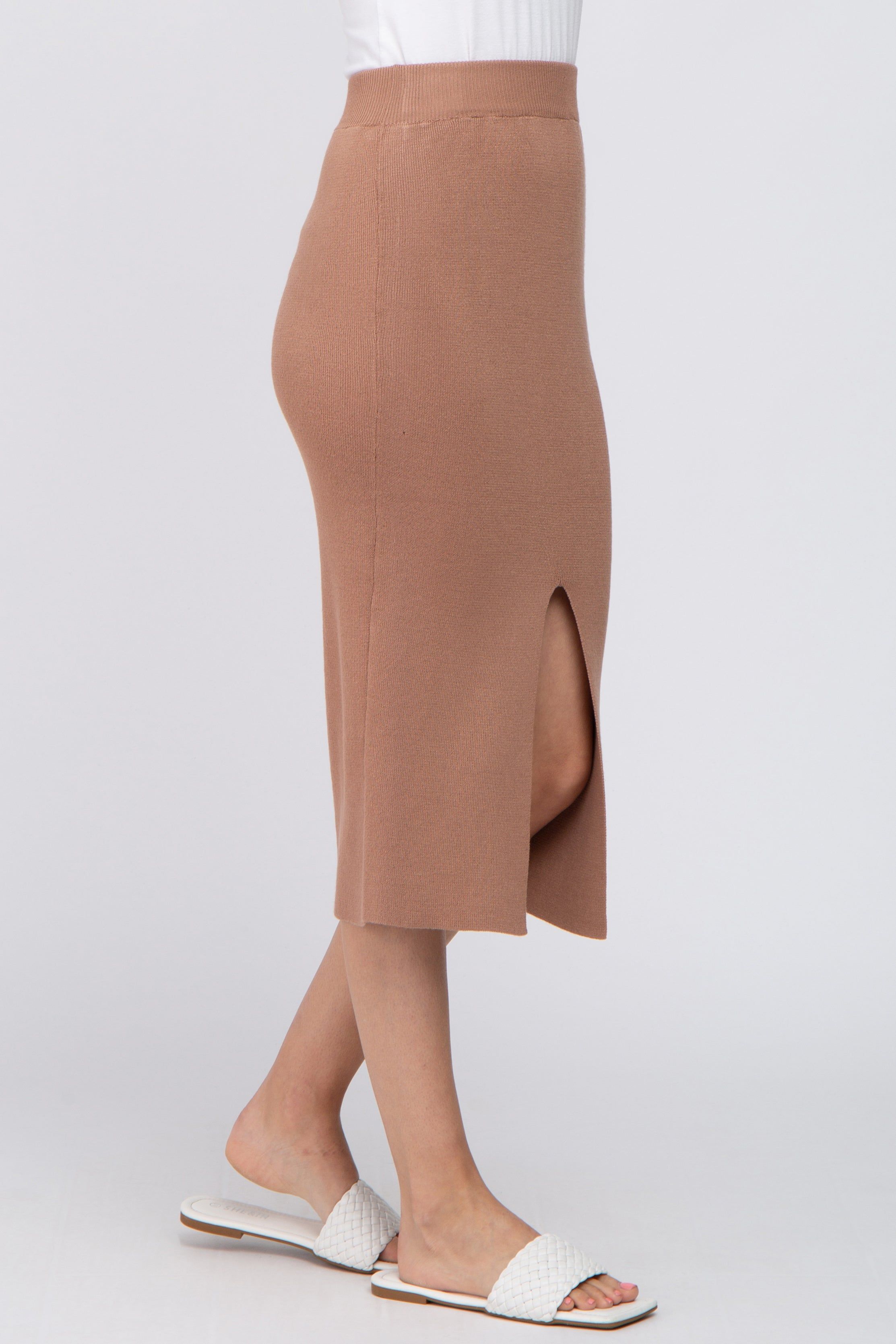 Mocha Sweater Knit Split Back Midi Skirt sold by Pinkblush product image thumbnail 3