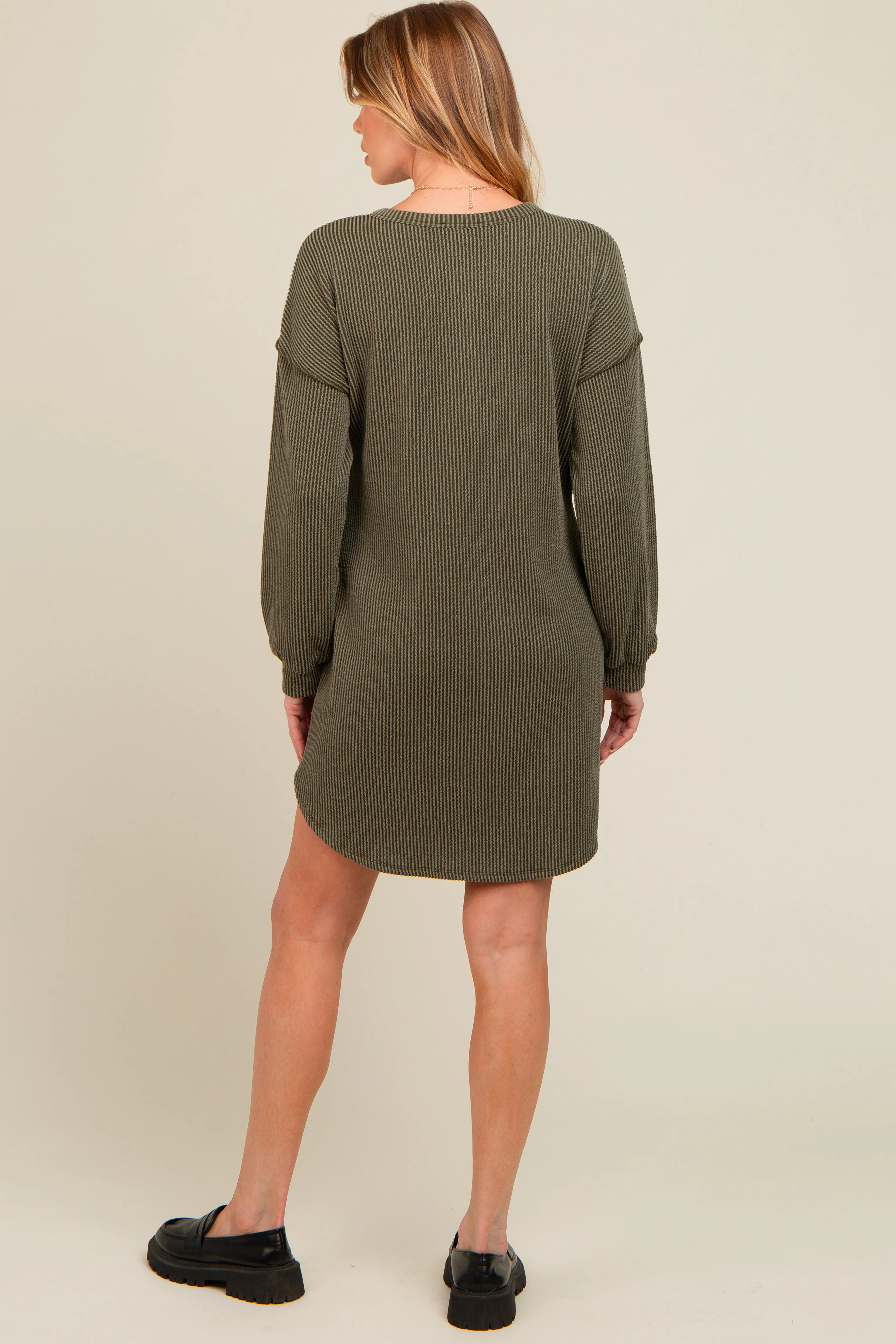 Olive Ribbed Button Accent Maternity Dress sold by Pinkblush product image thumbnail 3