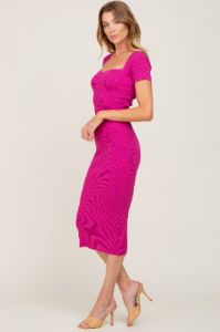 Fuchsia Ribbed Midi Dress sold by Pinkblush