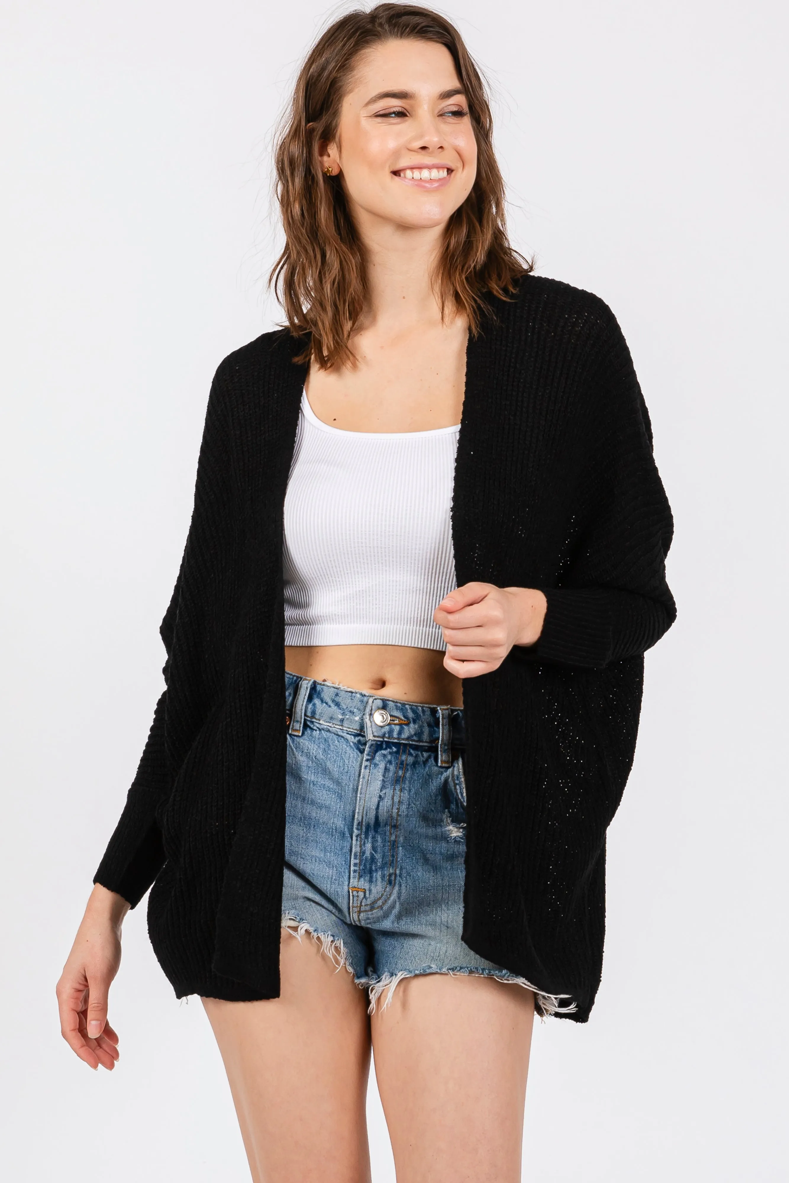 Black Knit Dolman Sleeve Cardigan sold by Pinkblush product image thumbnail 4
