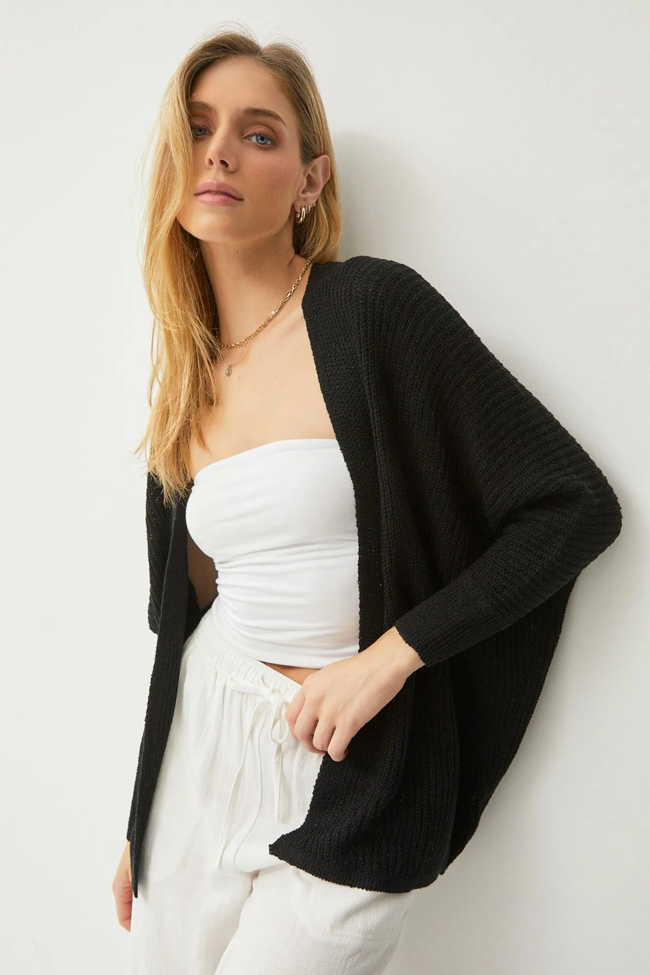 Black Knit Dolman Sleeve Cardigan sold by Pinkblush