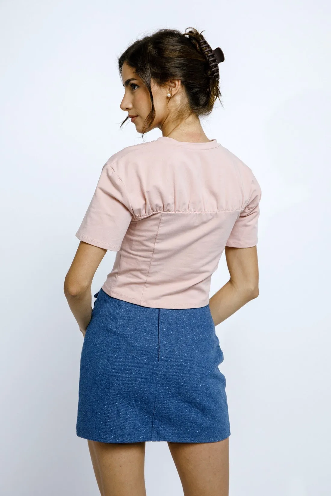 Rose Pink Monochromatic Gathered T-Shirt sold by Pinkblush product image thumbnail 3