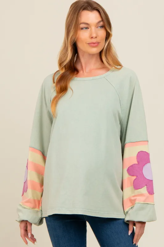 Mint Green Raw Edge Flower Patch Maternity Top sold by Pinkblush